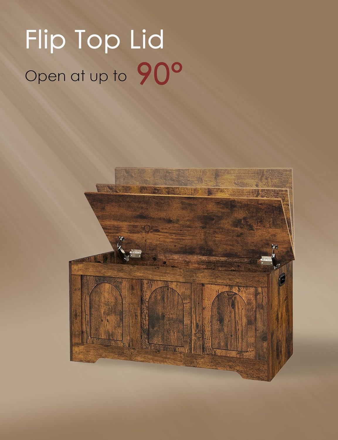 DINZI LVJ Storage Chest, 39.4”Wooden Storage Box with 2 Safety Hinges, Entryway Shoe Bench with Flip-Top, Trunk for Living Room, Bedroom, Easy Assembly, Rustic Brown