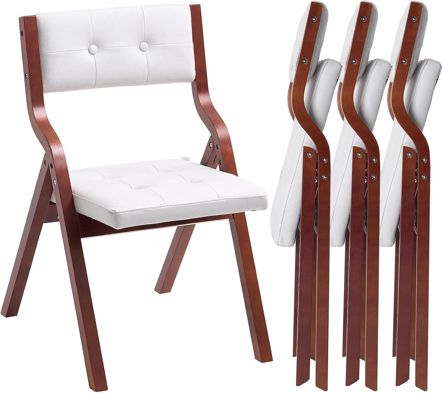 VEVOR Wooden Folding Chairs with Cushion, Set of 4, Portable Foldable Cushion Chair with Wooden Frame, Modern Padded Dining Chair for Kitchen, Office, Wedding, Party, Dining Room, Easy Assembly, White