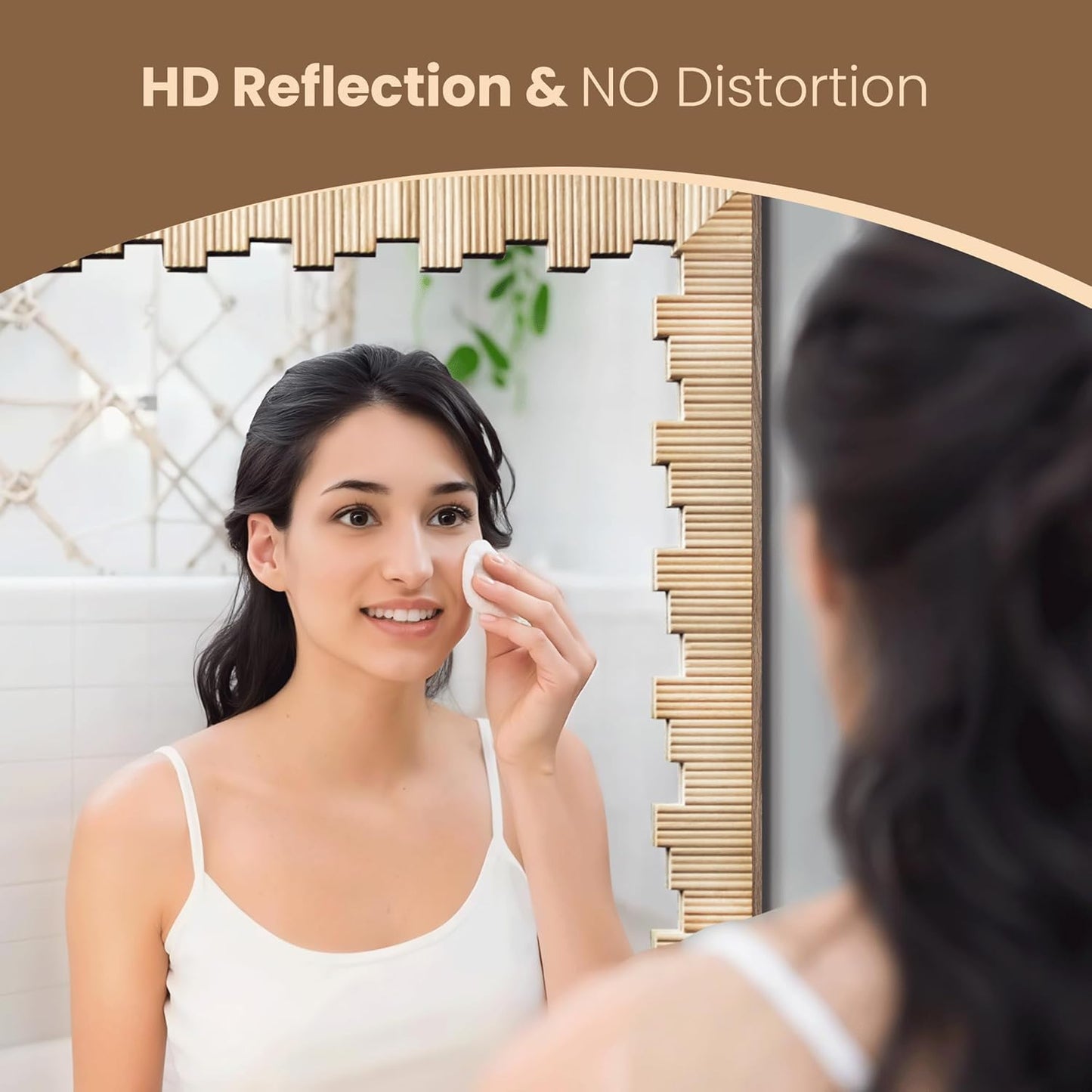 Boho Wall Mirror with Wood Frame, 30"x20" Faux Rattan Decorative Vanity Mirror for Bathroom, Living Room, Bedroom, Entryway(Rectangle)