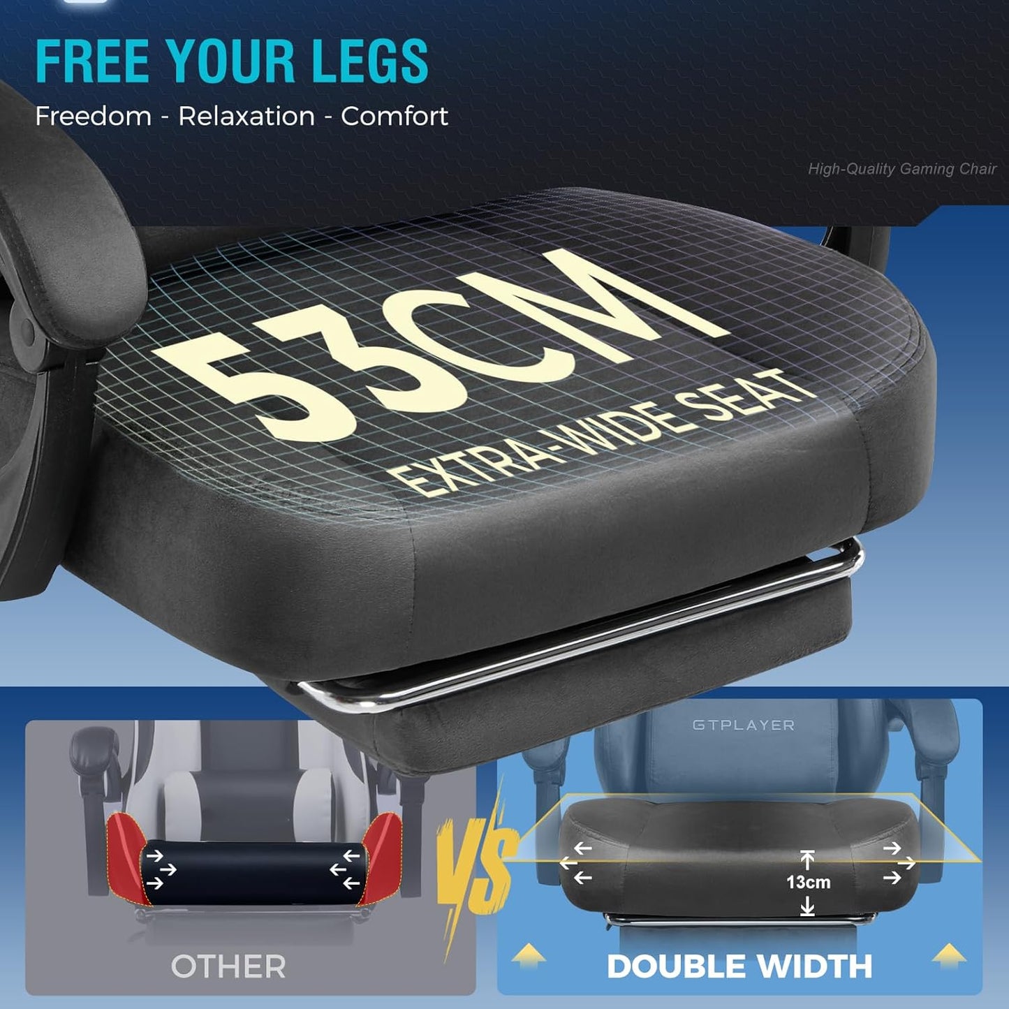 GTPLAYER Gaming Chair Fabric with Pocket Spring Cushion, Big and Tall Gamings Chairs 350LBS High Back Computer Chair with Footrest for Adults Lumbar Support Swivel Game Chair for Office Gaming Gray