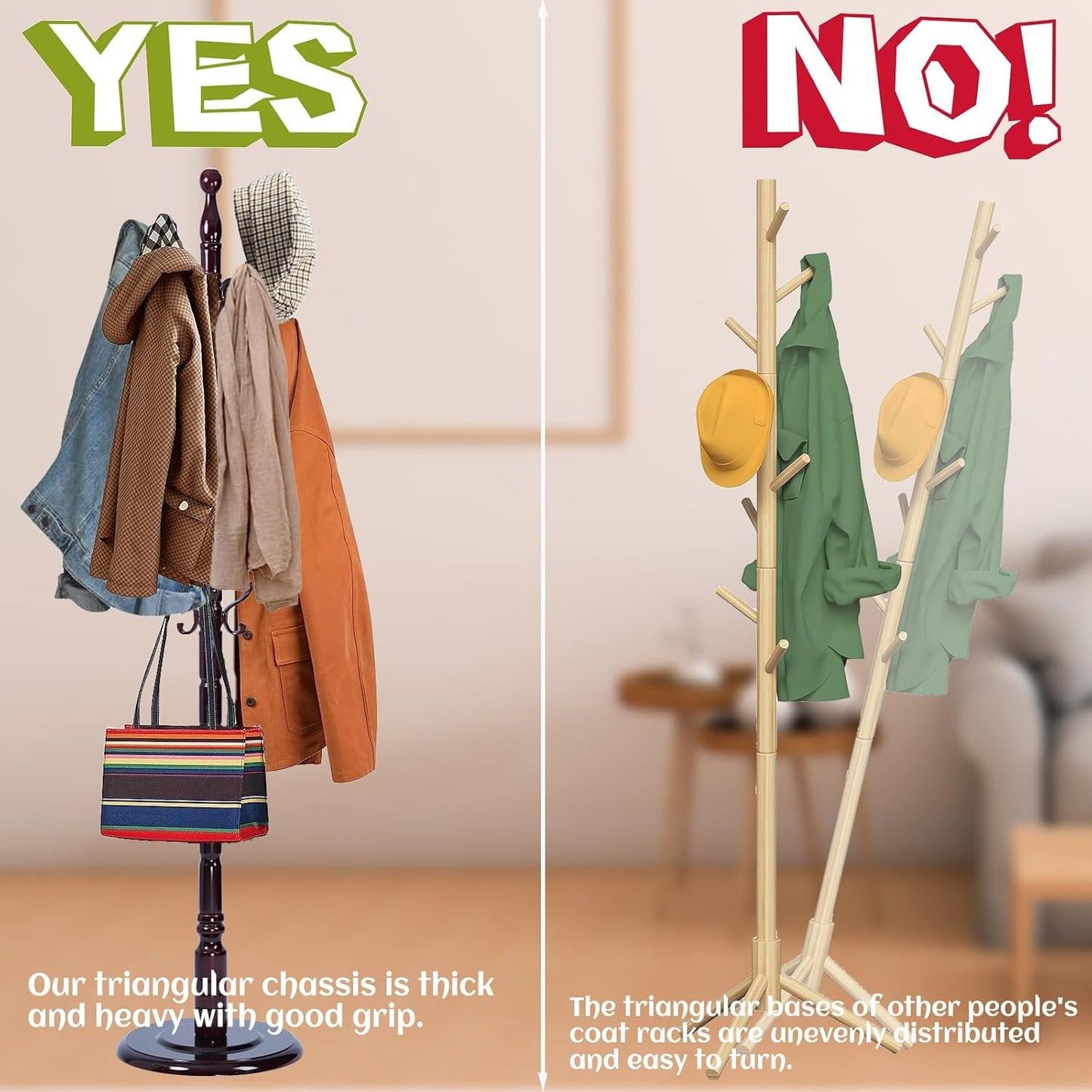 72 in Wood Coat Rack, Coat Rack Freestanding with Stable Round Base, Adjustable Height Tree Coat Racks Stand for Home Bedroom Office Hallway Entryway (Solid Wood Fenghuang Gou)