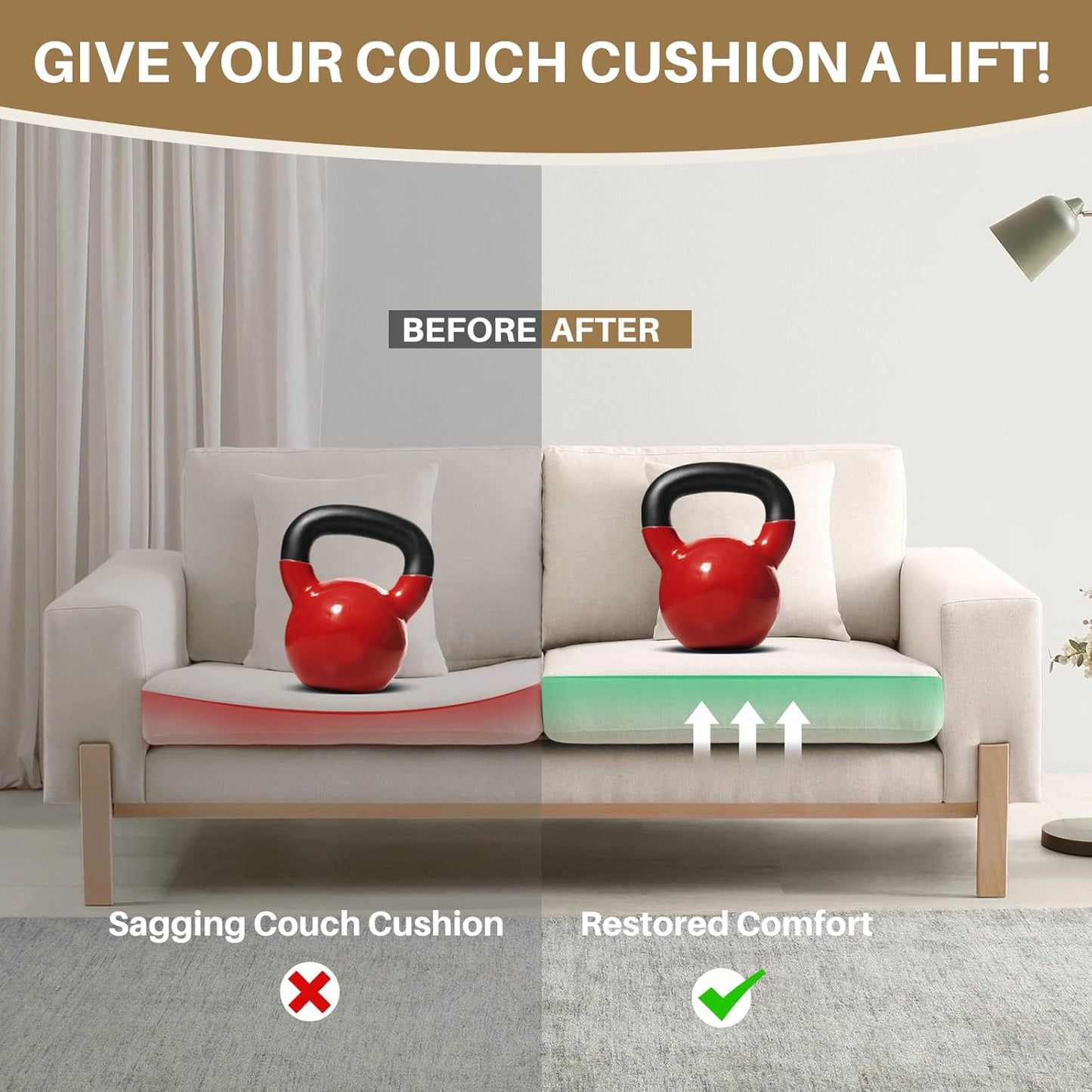 Couch Cushion Support for Sagging Cushions 20''x20'', Two in One Sofa Cushion Support to Repair Sagging Seats, Lift Saggy Seats, Extend Couch's Life, Blue & Grey 2PCS