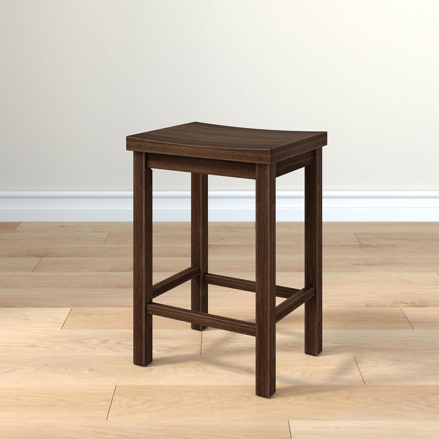 Grain & Grove Smith Collection Solid Wood Counter Height Bar Stool, 24-Inch Saddle Seat Backless Stool, Ideal for Kitchen Island, Dining, or Home Bar Seating, Walnut