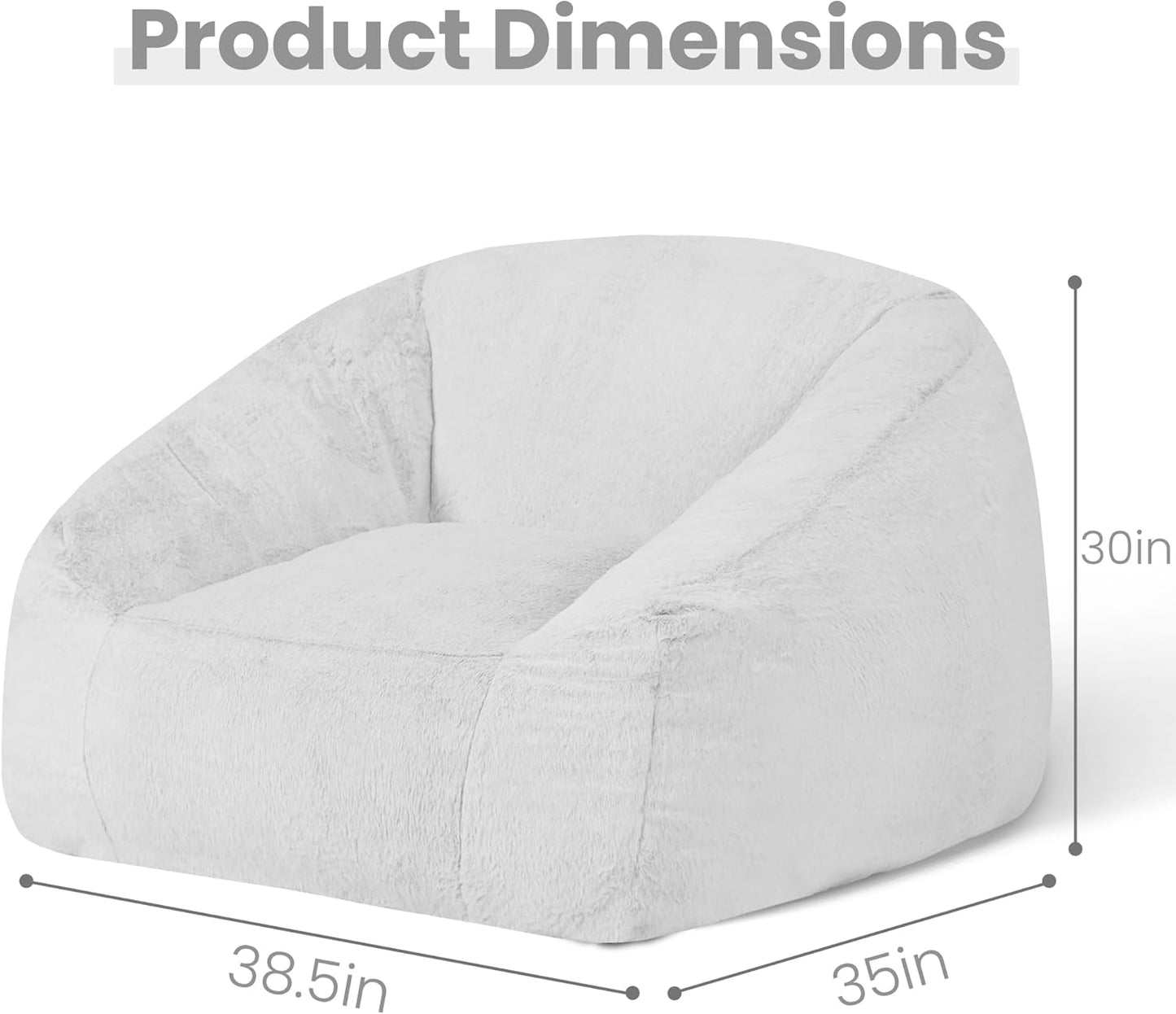 Bean Bag Chairs for Adults, Giant Beanbag Sofa Comfy Reading Chair, Oversized Bean Bag Chairs for Living Room Bedroom, Soft Faux Fur Fabric, 3.2FT, Light Grey, Plush