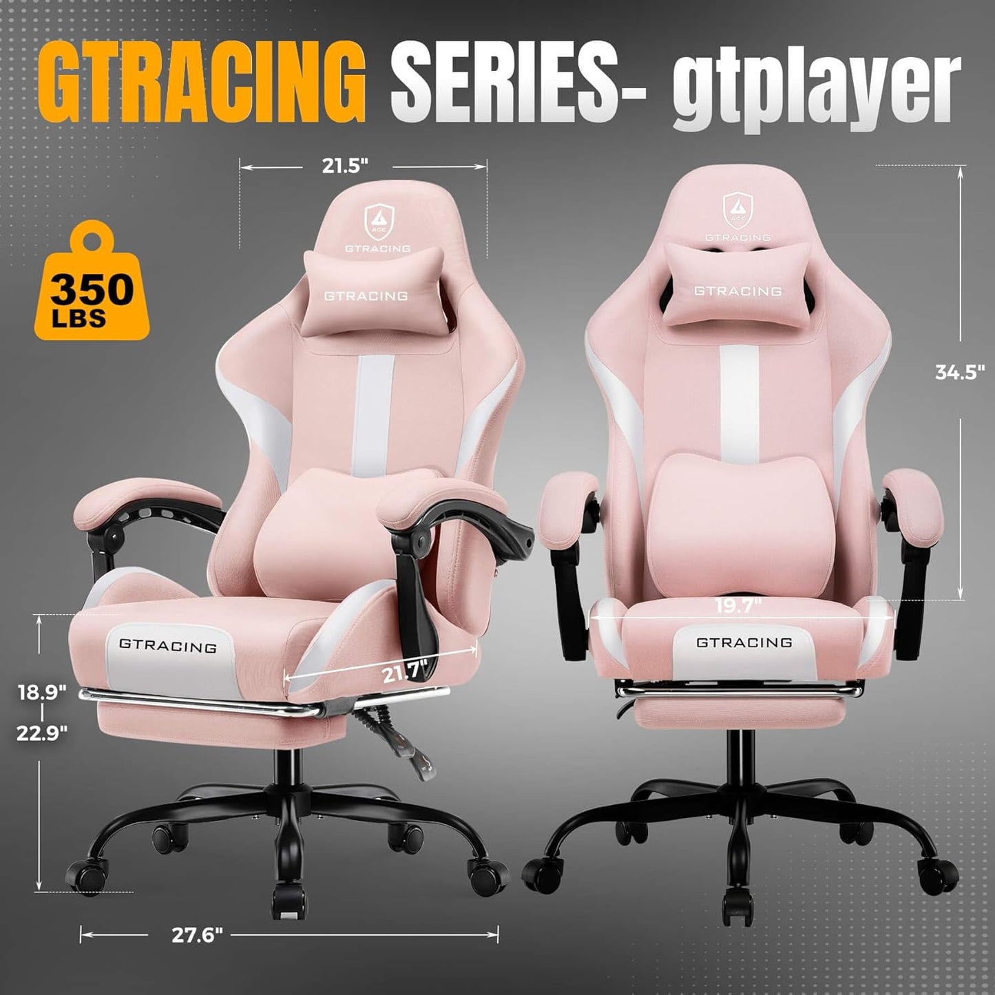 GTRACING Gaming Chair with Foot Rest & Pocket Spring Cushion, Breathable Fabric for Home Office Desk, Ergonomic High Back Computer Chair with Headrest & Lumbar Support, Pink