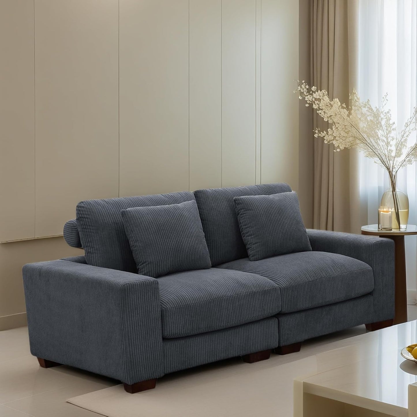 Sectional Couches for Living Room, Stylish Sectional Loveseat Sofa with Deep Seats, Living Room Furniture Home Sofa for Small Space, Cool Gray
