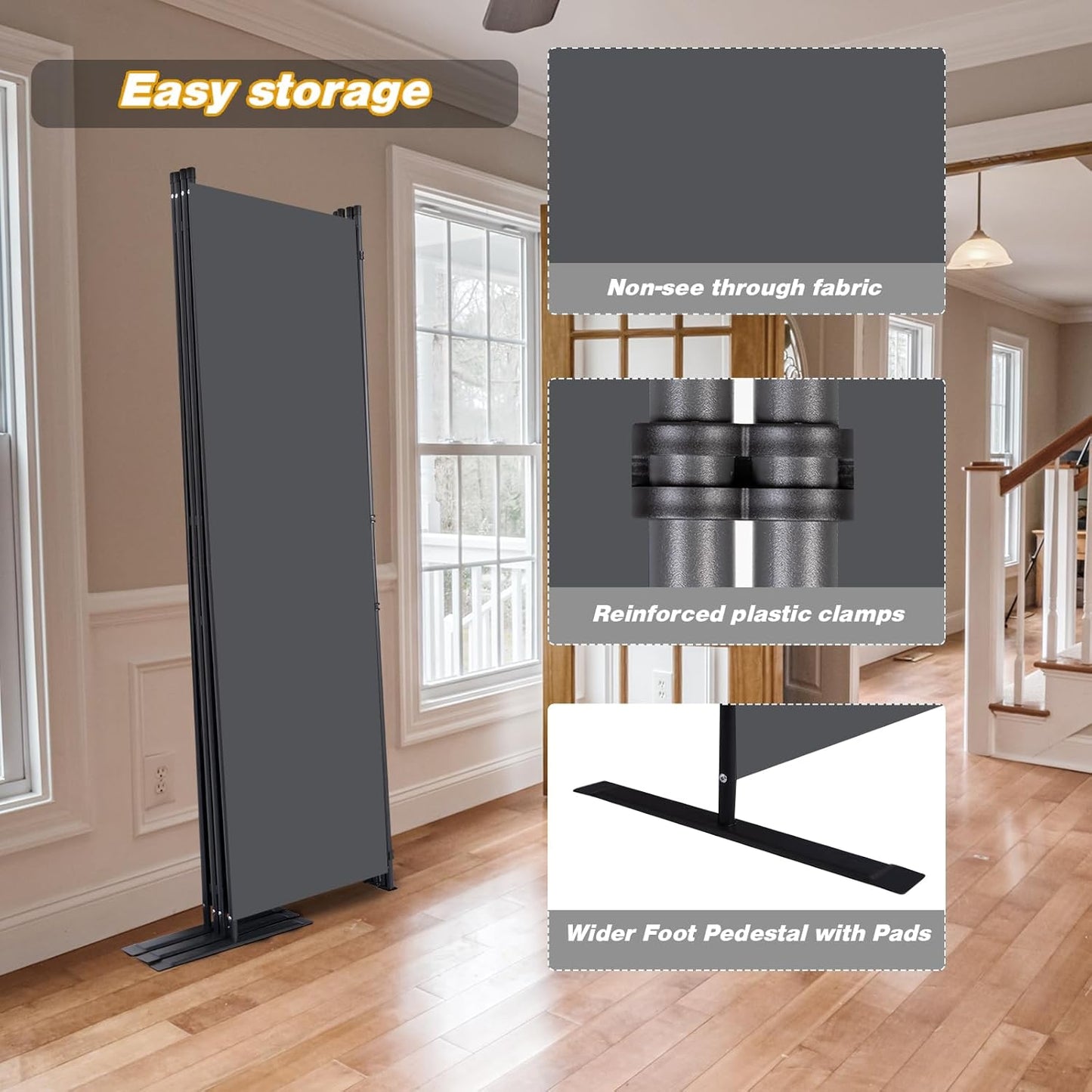 Wall Divider, 4 Panel Room dividers and Folding Privacy Screens with Wider Support Feet, 6 Ft Portable Privacy Screen for Room Separator, 88" W X 71" H, Grey