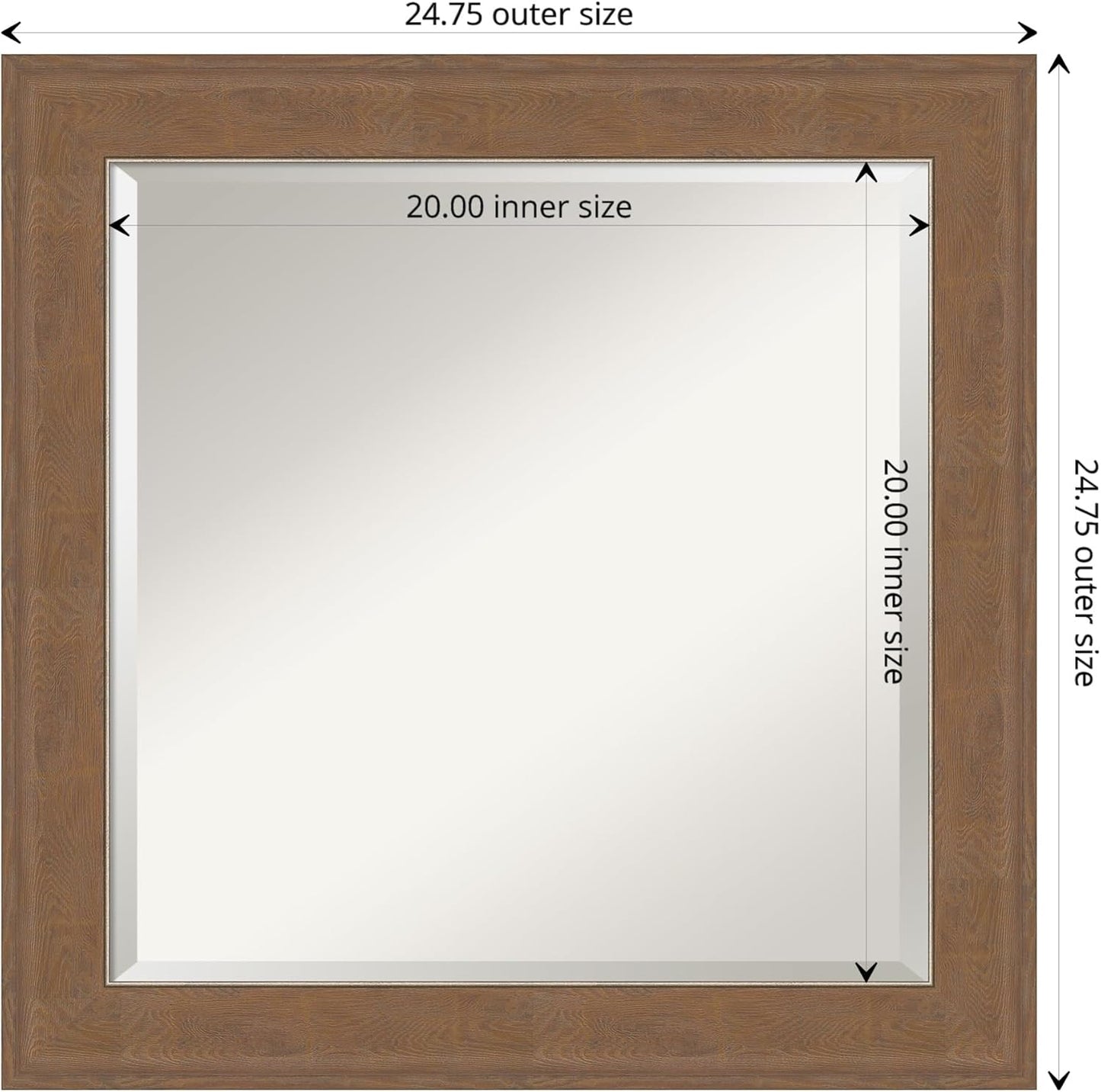Amanti Art Brown Wall Mirror 25x25 Alta Medium Brown Square Bathroom Mirror for Wall Decor Living Room, Medium Rustic Farmhouse Frame, Hangs Horizonally and Vertically, Bathroom Decor, Beveled Edge