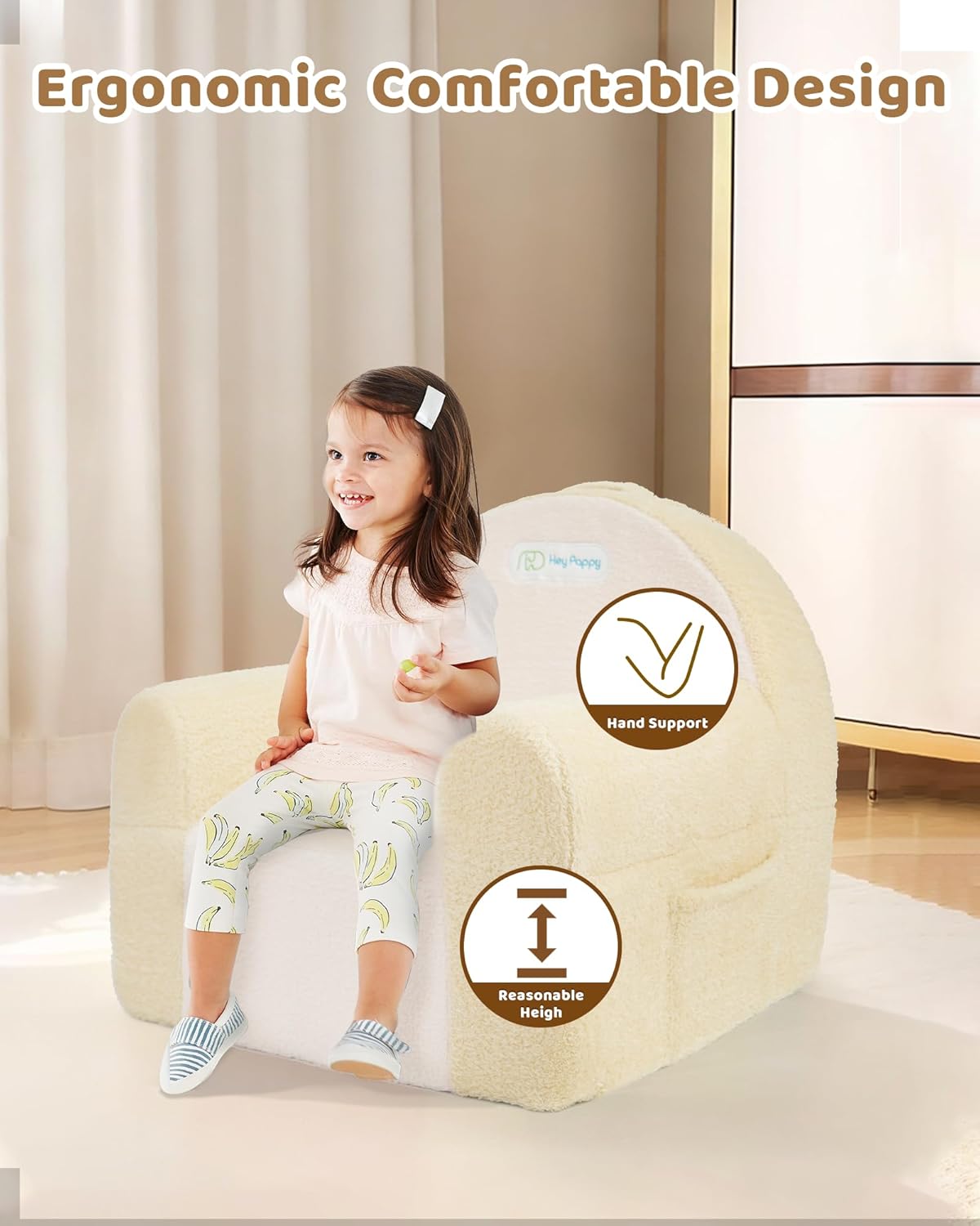 Toddler Chair, Comfy Foam Kids Couch with Soft Velvet Cover, Toddler Couch for Gaming and Studying, Kids Sofa That Fits Nicely with Any Modern Decor, Beige