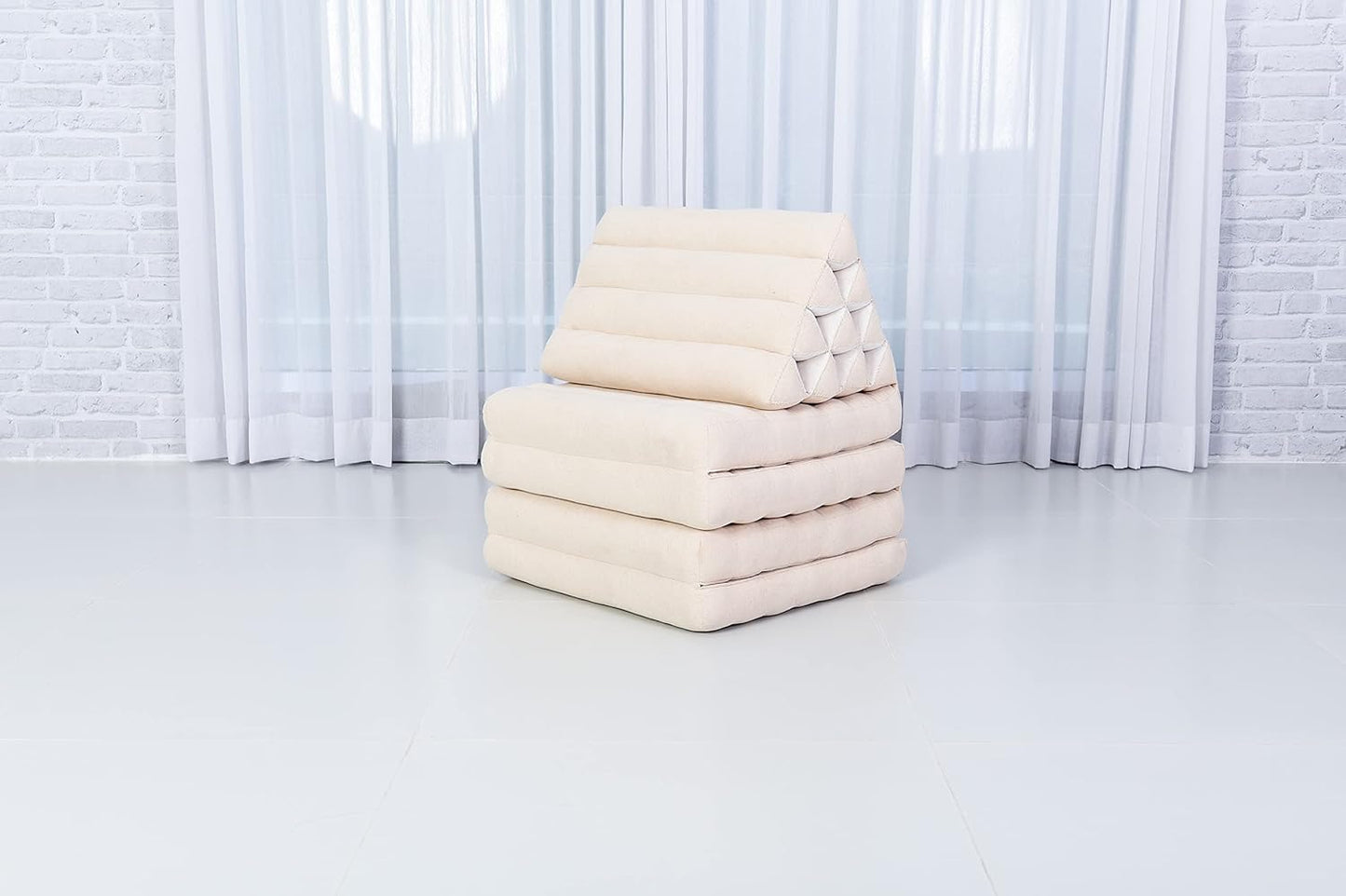 Leewadee Comfortable Japanese Floor Mattress - Thai Floor Bed with Triangle Cushion - Futon Mattress - XL Extra Long Thai Massage Mat, 89 x 20 inches, Ecru, Kapok Filling