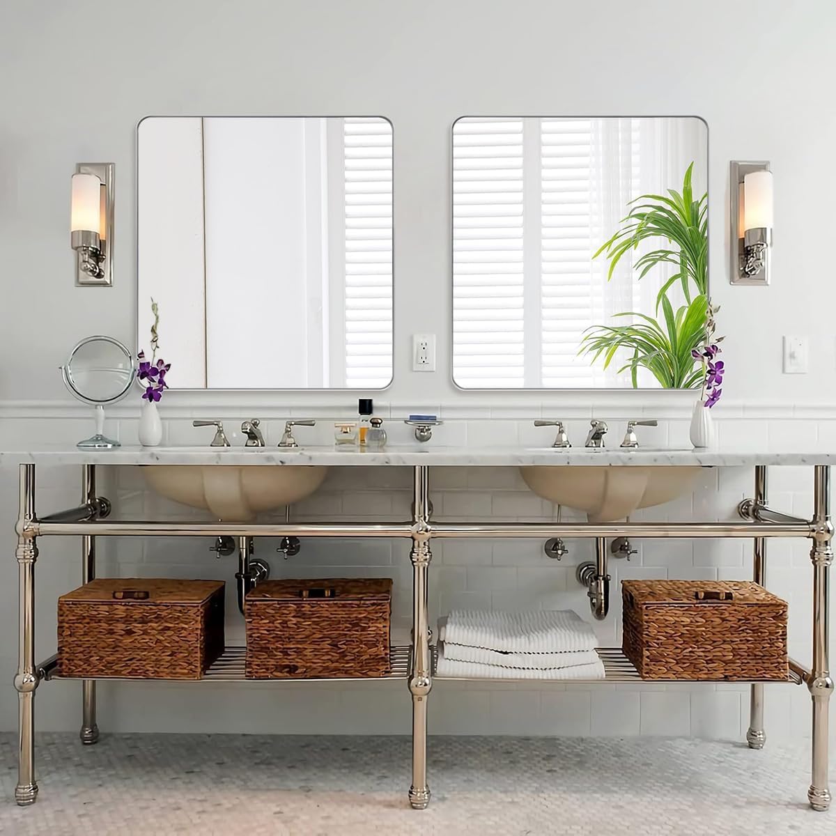 ANDY STAR Chrome Bathroom Mirrors for Over Sink, 36x40 Inch Polished Silver Mirror for Wall, Rectangular Metal Framed Vanity Mirror -Modern Clean Design with Superior Stainless Steel Frame