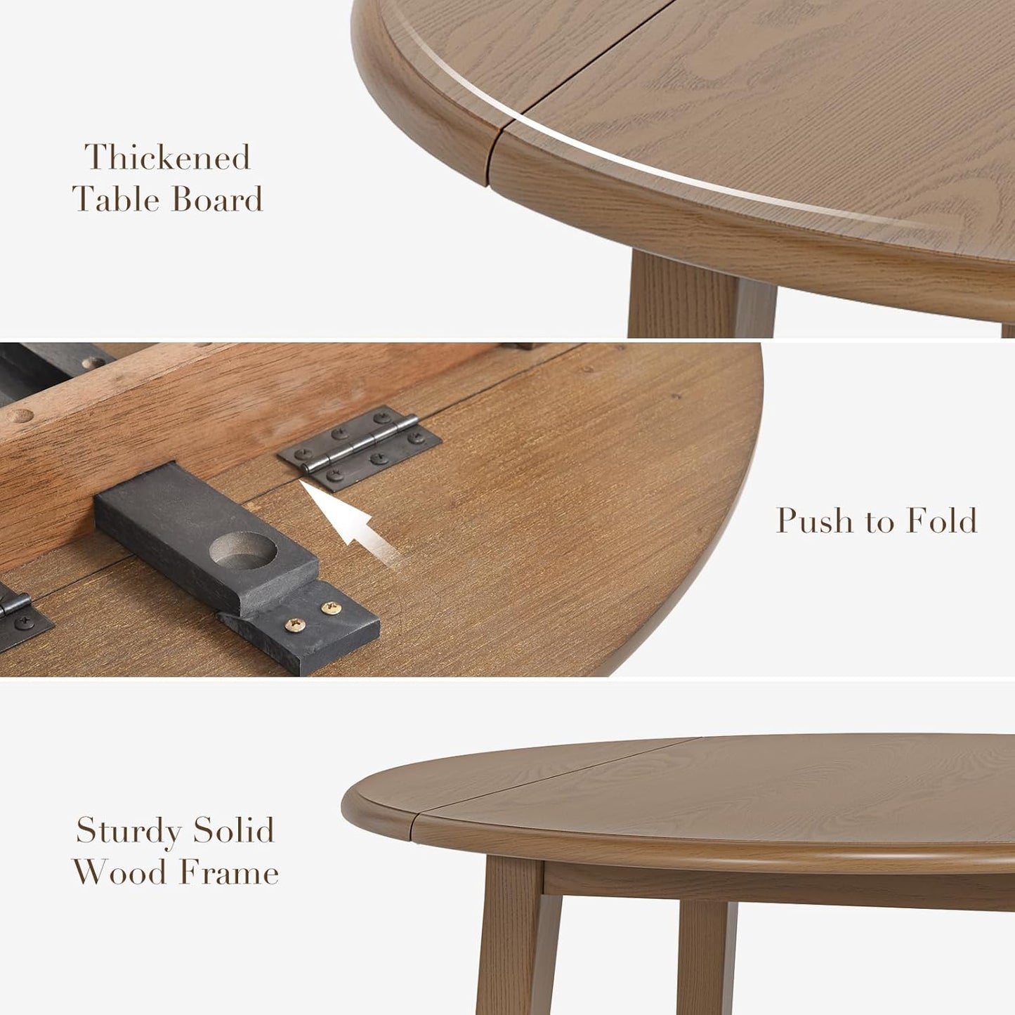 COLAMY 3-Piece Extendable Dining Table Set for 2, 36" Kitchen Round Wood Table with 2 Tufted Dining Room Chairs,Light Brown/Black