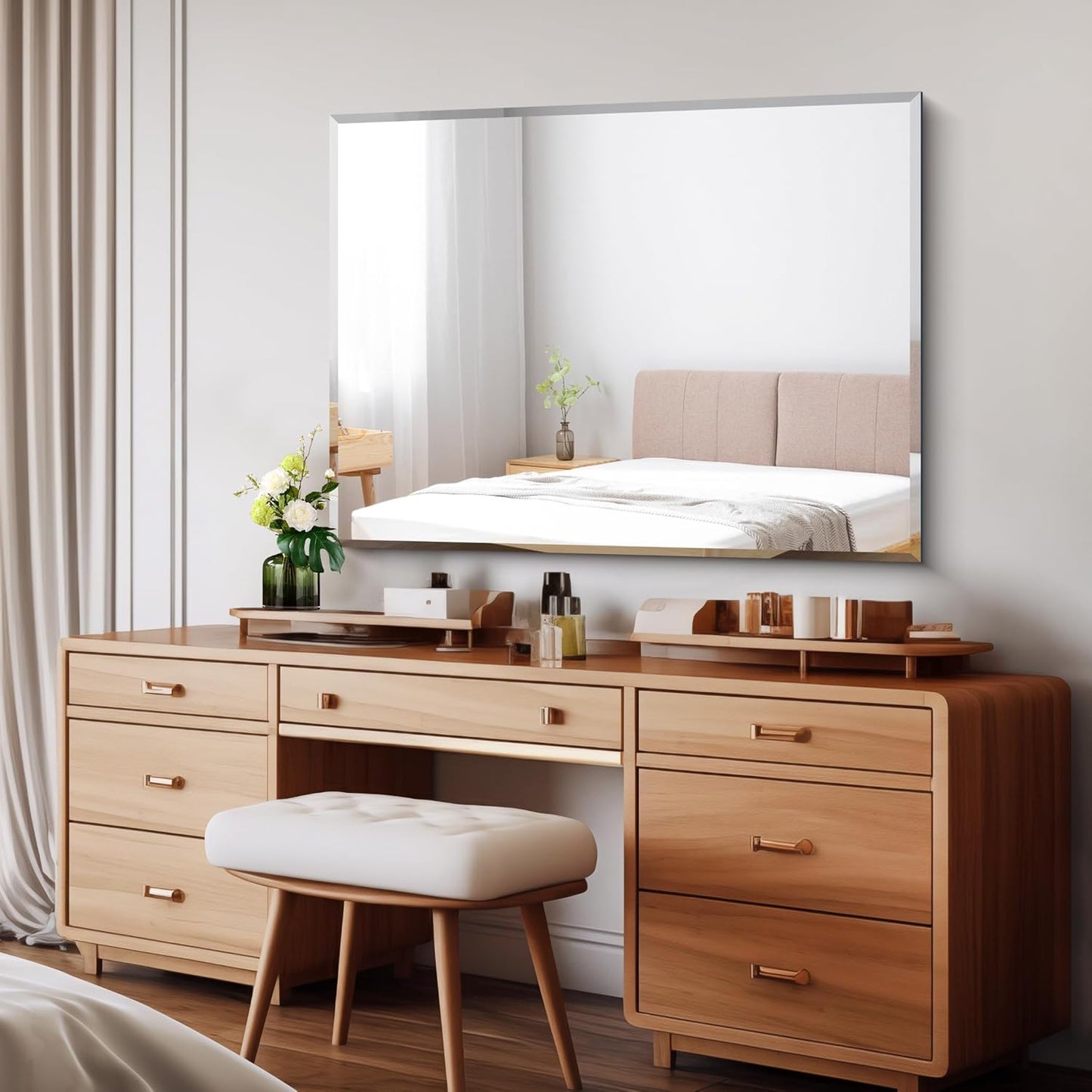 Beveled Bathroom Mirror, 30x40 Large Frameless Mirrors for Over Sink, Upgraded Shatterproof Beveled Frameless Vanity Mirror for Bathroom,Bedroom,Living Room and Entryway