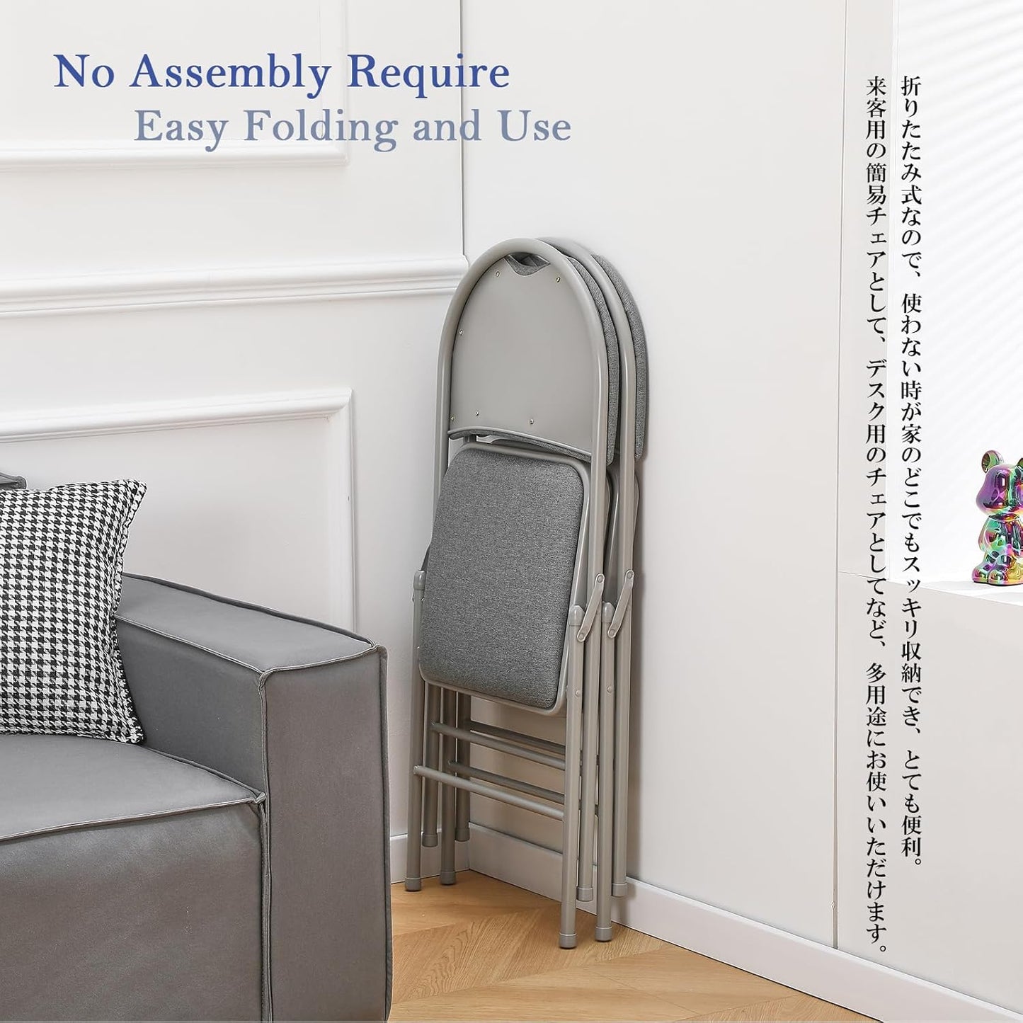 KAIHAOWIN High Back Folding Chairs Set of 2 Padded Foldable Comfortable Chairs with Extended Backrest and Handle Hole for Indoor Easy to Carry-Gray