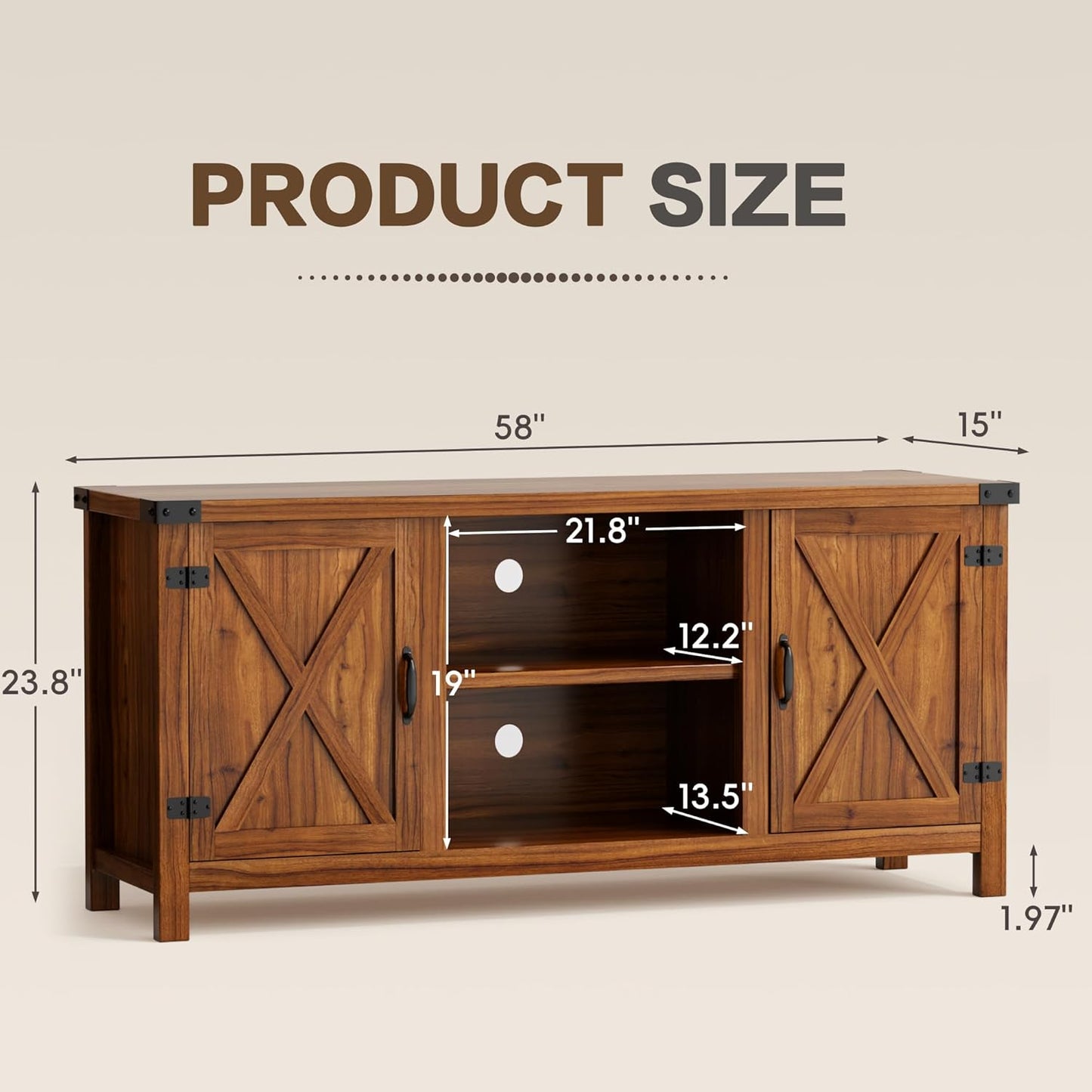 YESHOMY Farmhouse Buffet & Sideboard, 58" Kitchen Storage Cabinet with Adjustable Shelves & Doors, Wood Coffee Bar for Living Room, Entryway, Brown