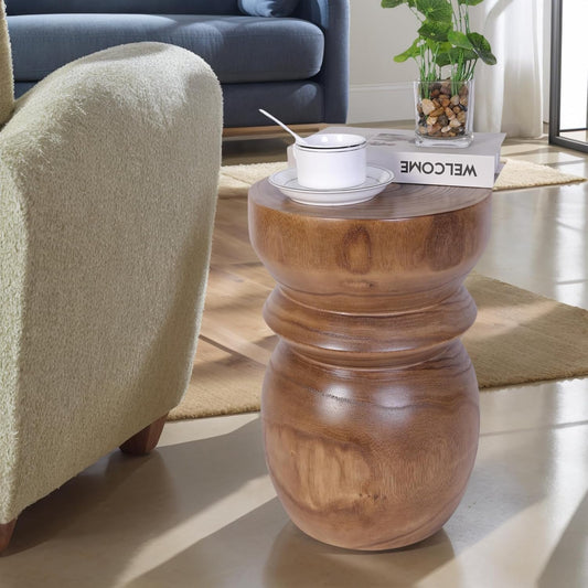 Handcrafted Tree Stump Accent Table 15.75" H Small Solid Paulownia Wood Stool/Side Table, Unique Rustic Farmhouse Decor, Ideal for Patio, Balcony, Bedroom