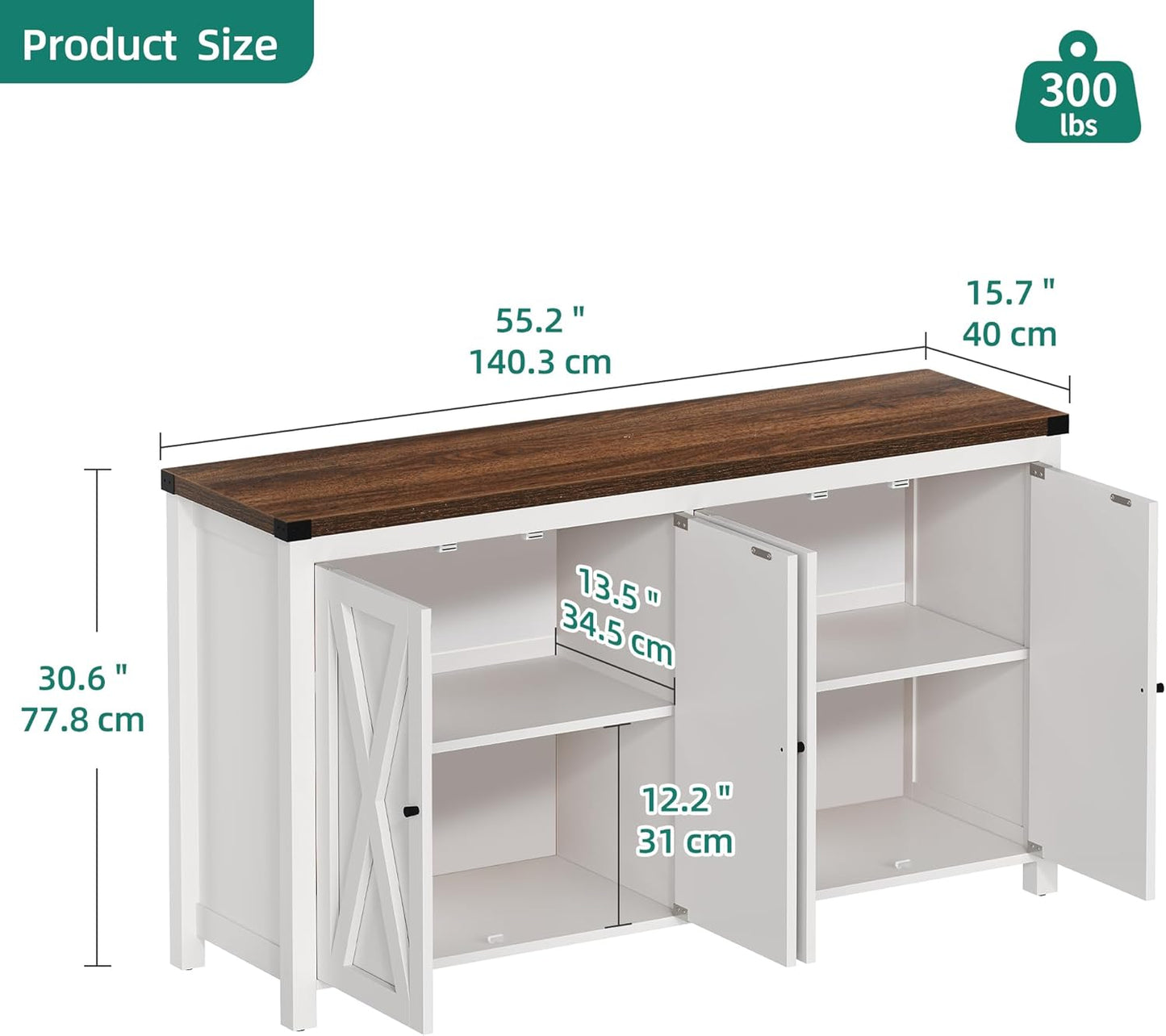 YITAHOME Farmhouse Sideboard Buffet Cabinet with Storage, 55'' Kitchen Storage Cabinet Coffee Bar Cabinets with Adjustable Shelf for Kitchen, Living Room, White