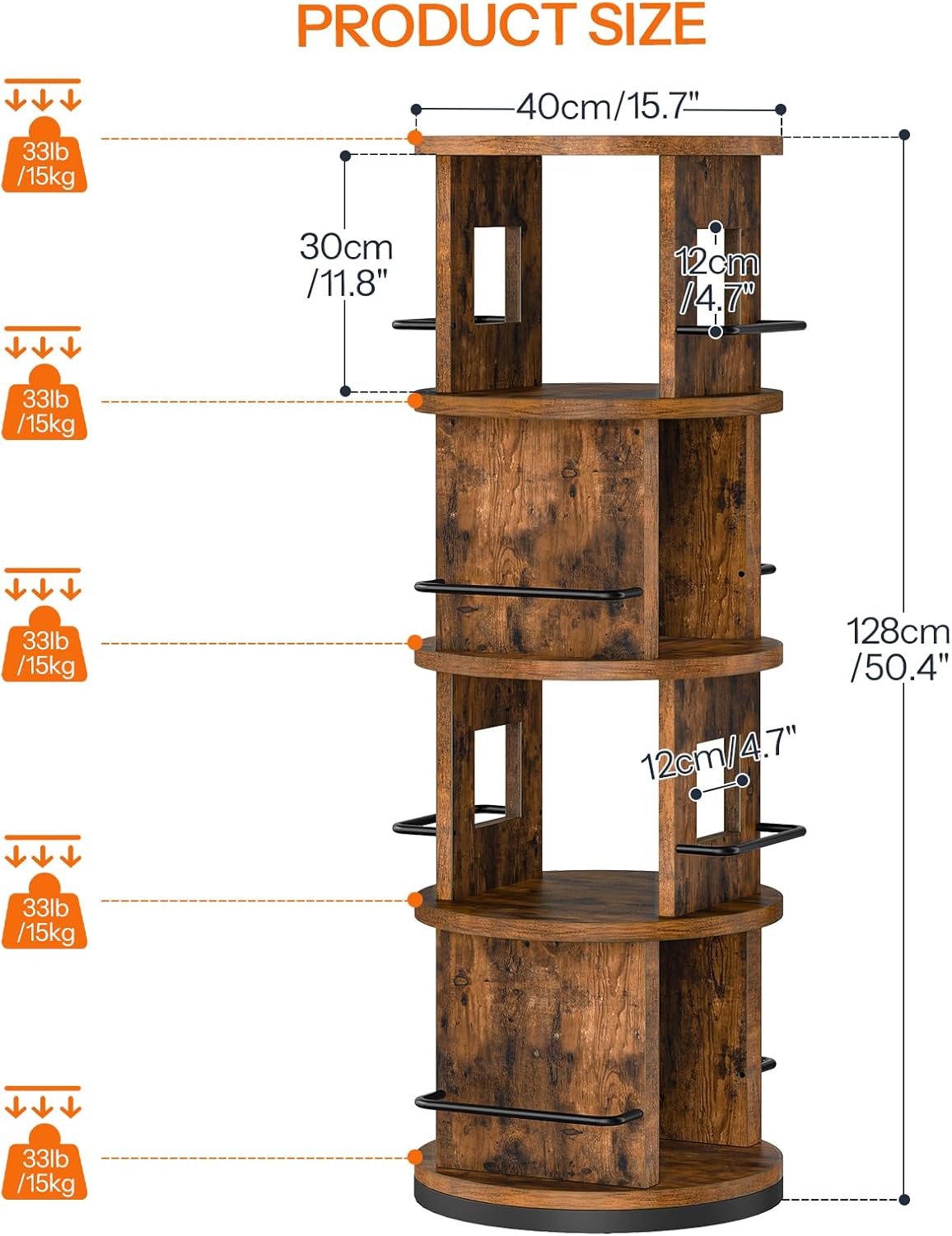 HOOBRO Rotating Bookshelf, 360° Spinning Bookshelf for Small Spaces, 4-Tier Floor Standing Bookcase Storage Rack, Wooden Corner Bookcase for Living Room, Study, Office, Rustic Brown and Black FG54SJ01