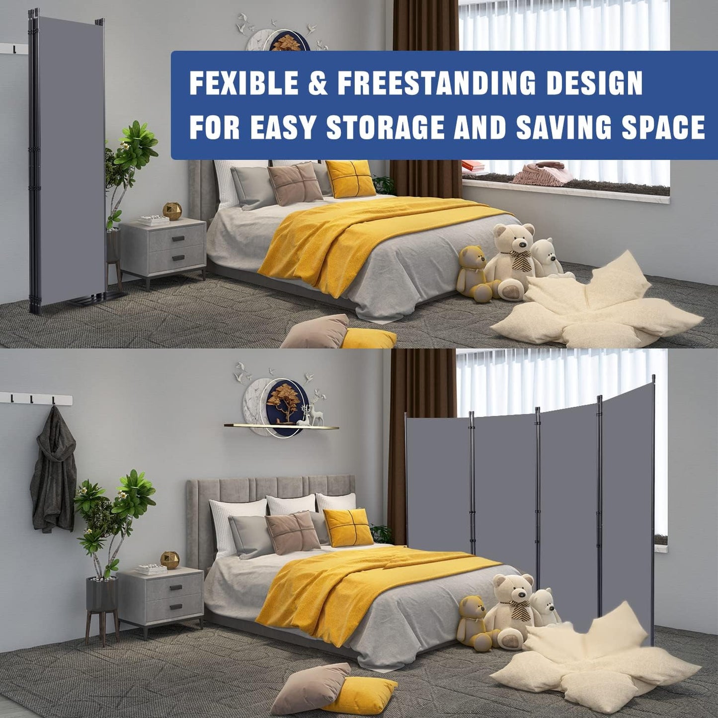 Room Divider 6FT Portable Room Dividers and Folding Privacy Screens, 88'' W Fabric Divider for Room Separation, 4 Panel Partition Room Dividers Freestanding Wall Divider Screen for Dorm Studio Office