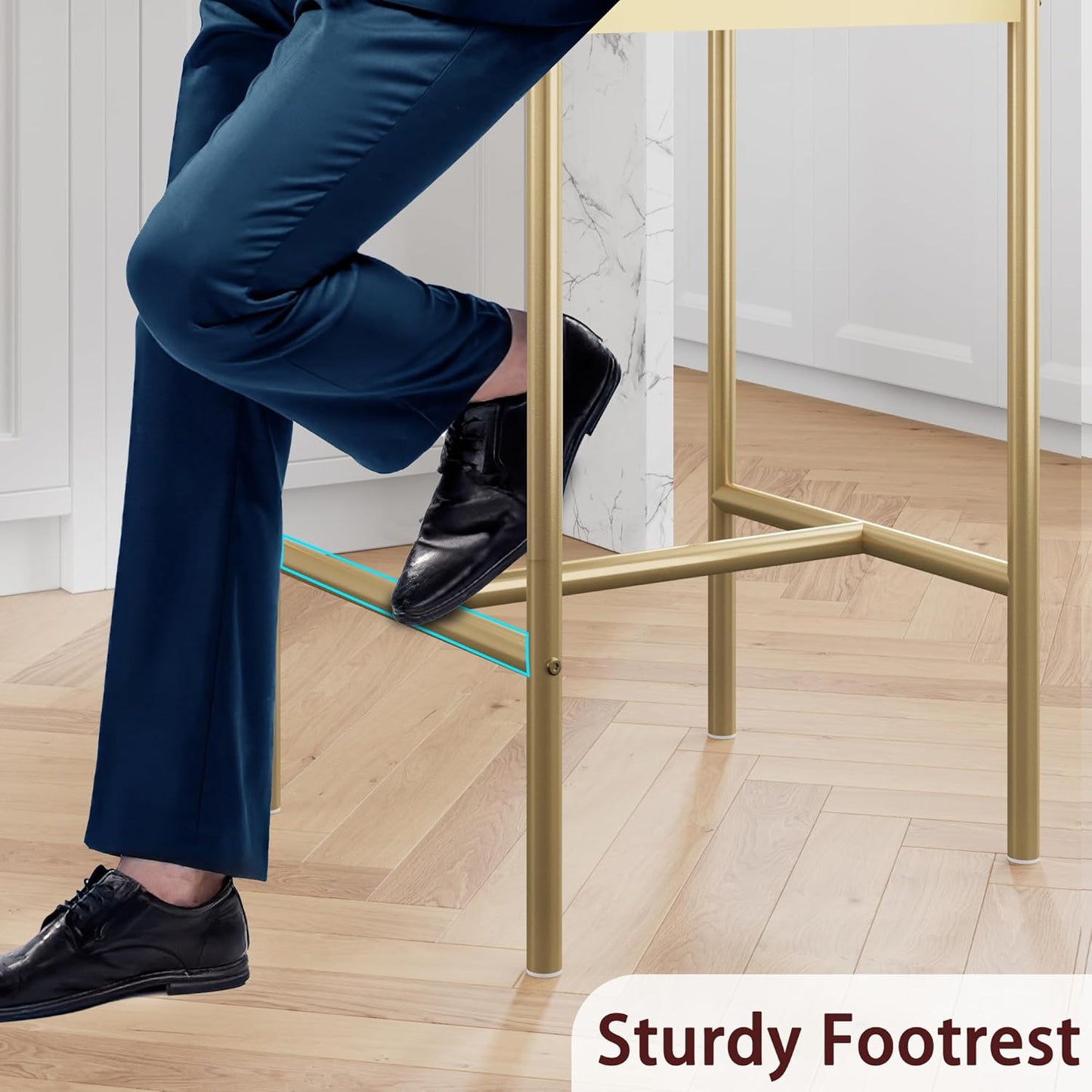 GarveeHome Bar Stools Set of 2, Upholstered Counter Height Bar Stools with Backrest and Footrest, Kitchen Barstools for Island, Counter Bar, Easy Assembly, Gold-Gray