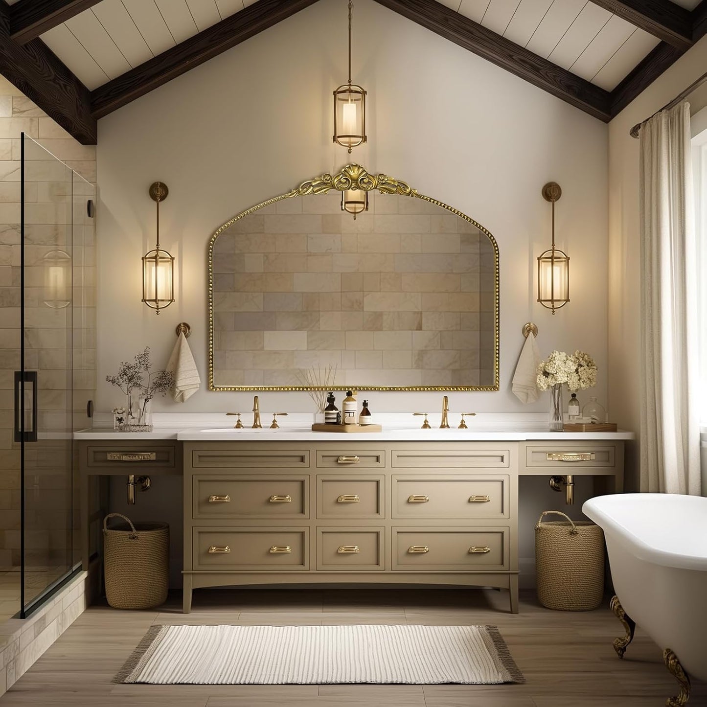 G-LEAF Vintage Baroque Mirror 40"X30",Victorian Antique Mirror, Farmhouse Mantel Mirror with Black Brush Gold Ornate Metal Frame for Fireplace Entryway Living Room Hallway Bathroom