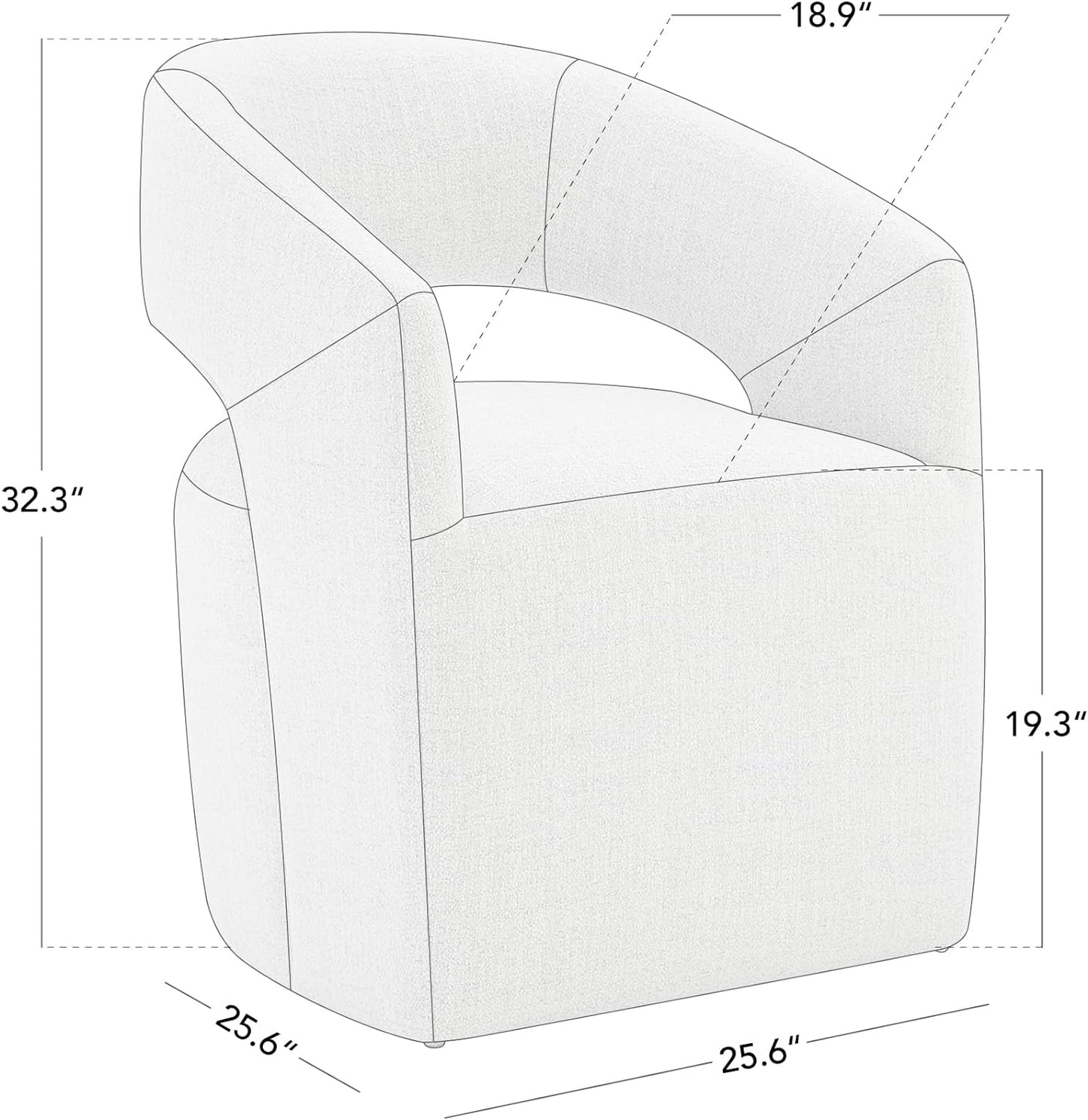 Upholstered Dining Chairs with Casters No Assembly Modern Barrel Armchair with Rollers for Diningroom Bedroom Livingroom Reading Room,Set of 2,White