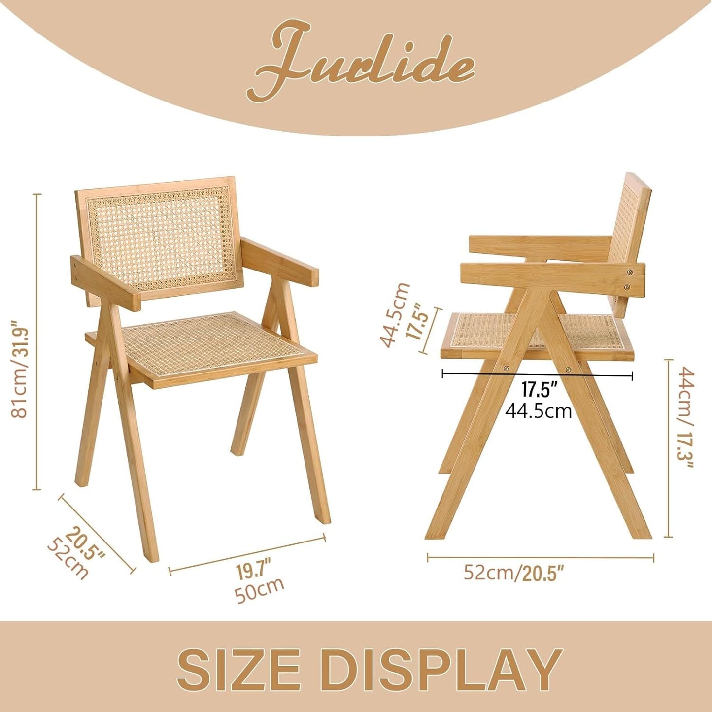 Rattan Dining Chairs Set of 2, Modern Mid Century Accent Chairs, Comfy Armchairs, Outdoor Rattan Chairs with Armrest for Bedroom Living Room Reading Room Dining Kitchen