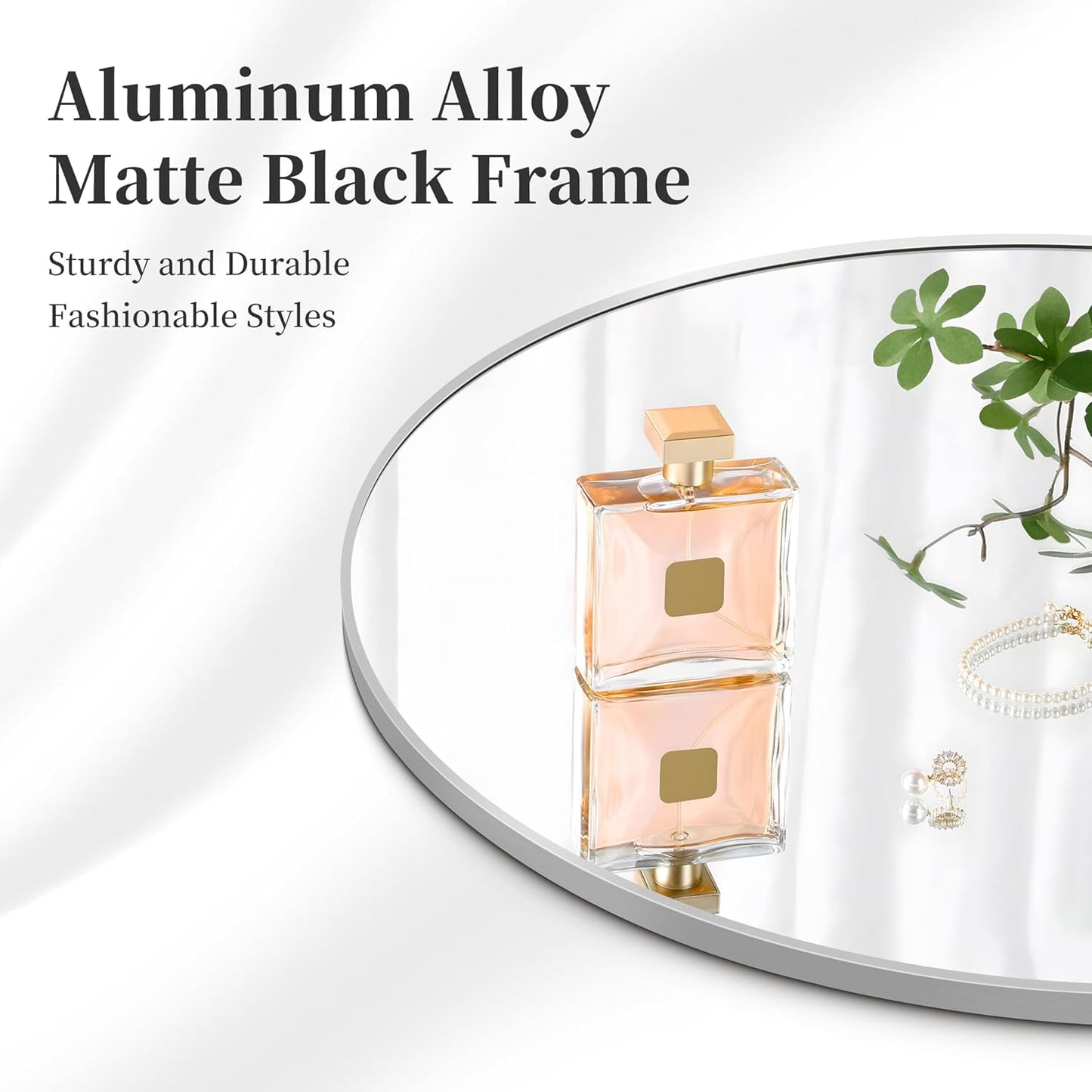 Silver Round Mirror, 39 Inch Wall Mounted Round Mirror, Aluminum Alloy Metal Frame Wall Mirror, Round Bathroom Mirror, Round Mirror for Bathroom, Entryway, Living Room, Large Mirror for Over Sink