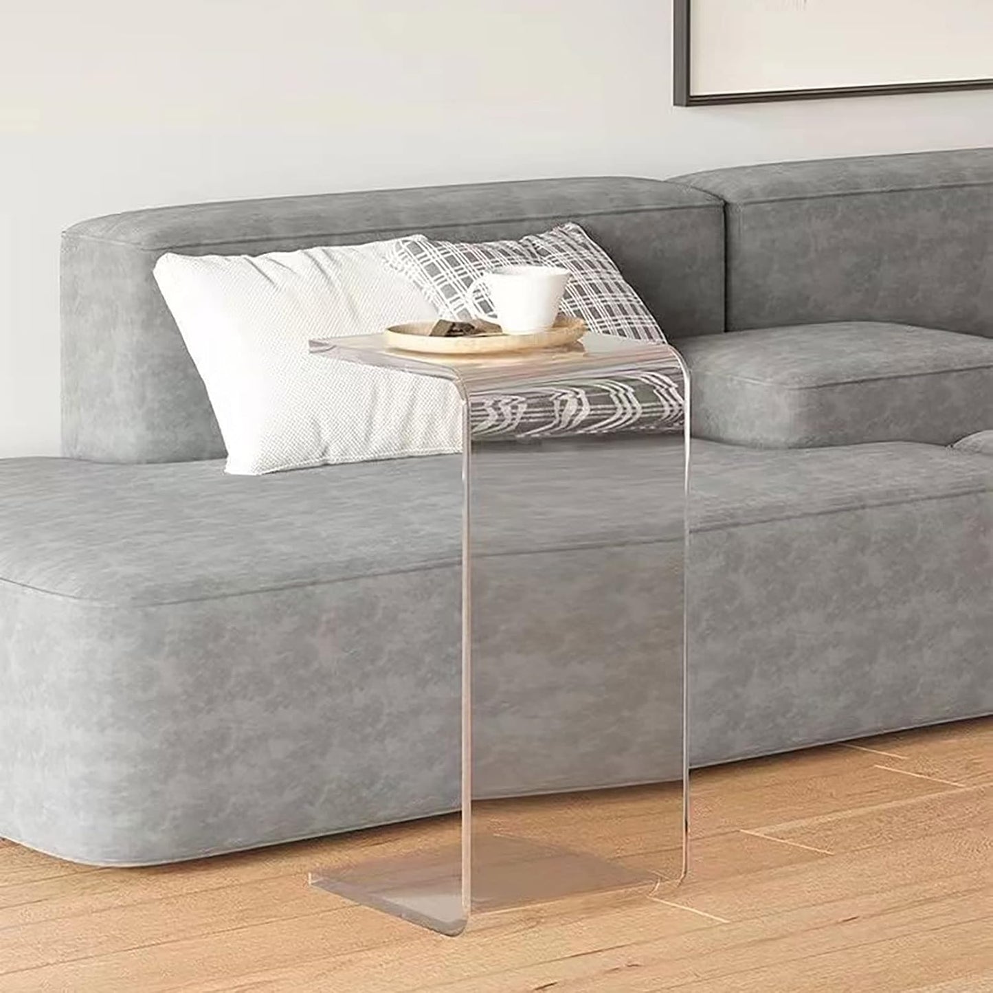 Acrylic End Table, 26 Inch Tall Side Table Acrylic C Shape Modern Clear Side Couch Table Slides Under Couch