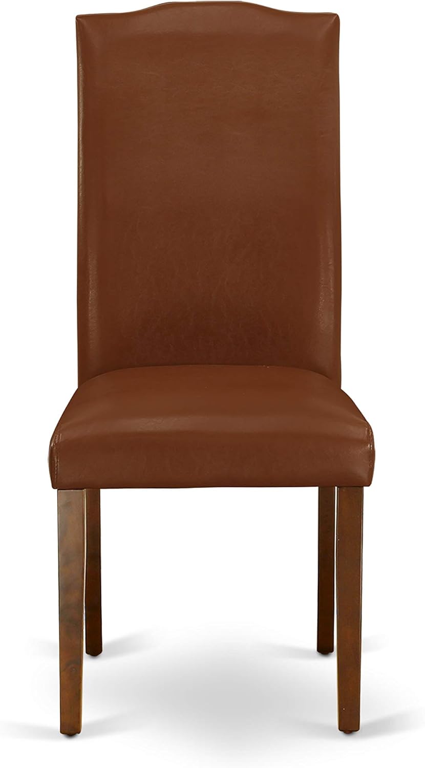 East West Furniture ESEN3-MAH-66 3 Piece Kitchen Table Set Contains a Round Dining Table and 2 Brown Faux Faux Leather Upholstered Chairs, 30x30 Inch, Mahogany