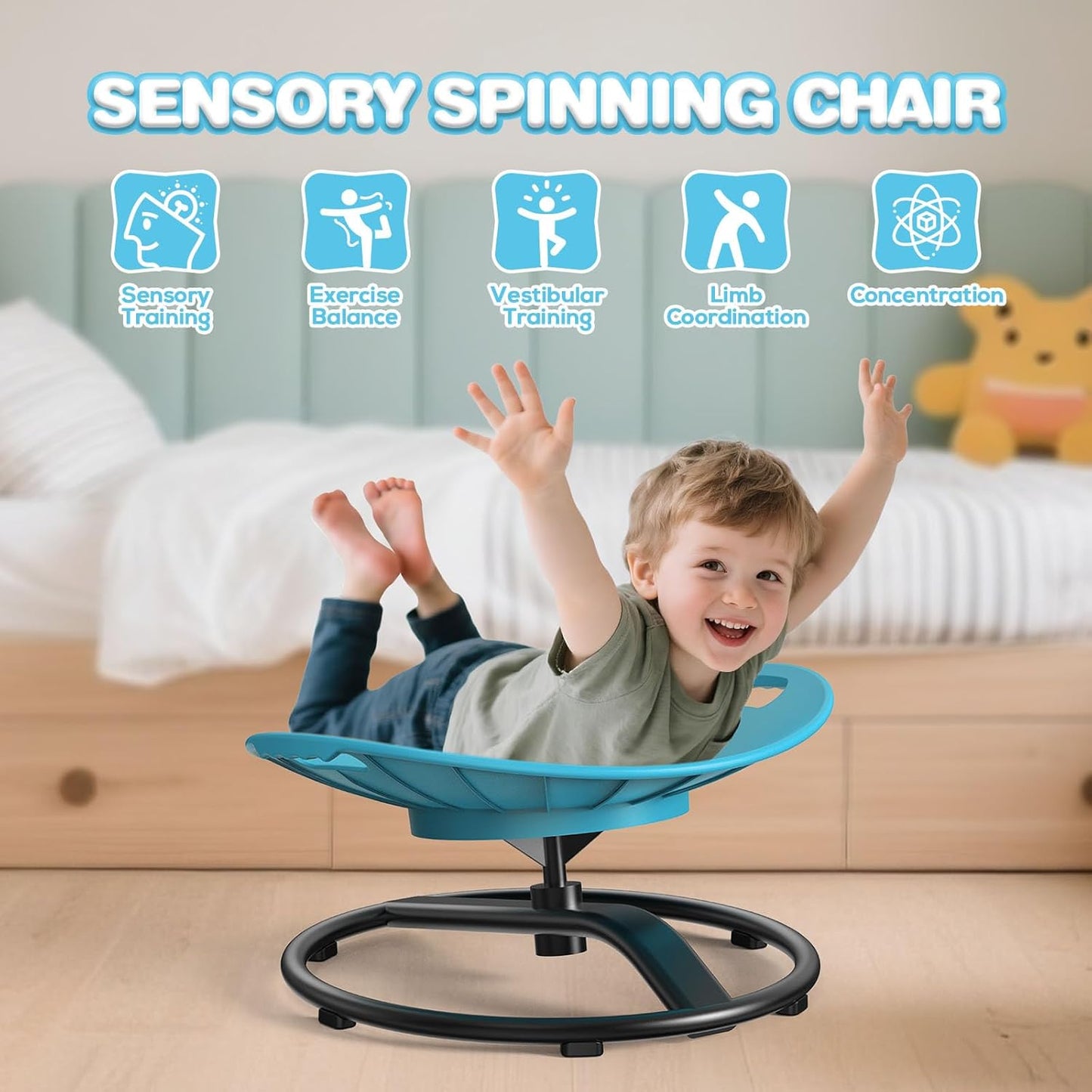 Spinning Chair for Autistic Kids - Safety Handle Sensory Chair for Autistic Children with Non-Slip Design, 3-12 Years Kids Swivel Chairs (Blue)
