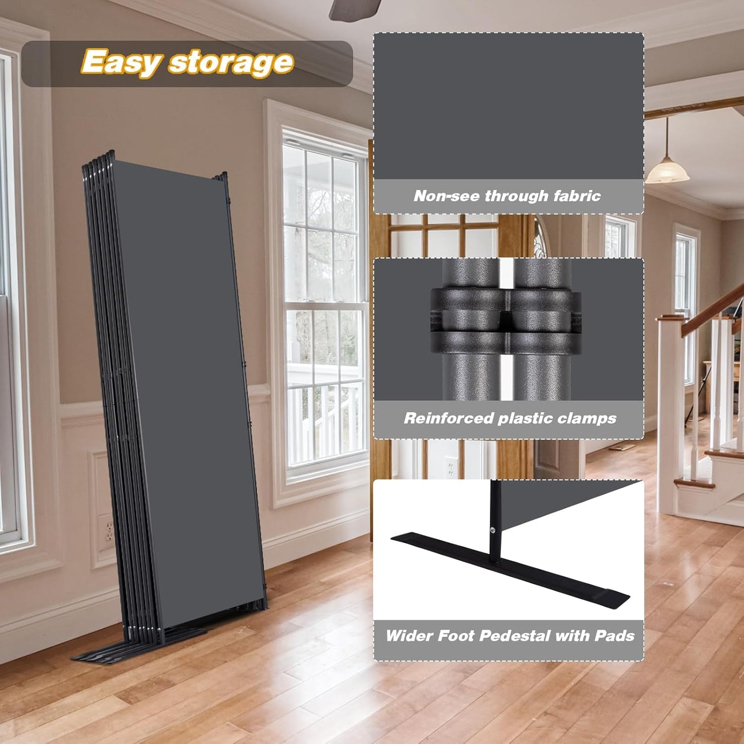 Room Divider, 8 Panel Folding Privacy Screens with Wider Support Feet, 6 Ft Portable Room Partition for Room Separator, 176" W X 71" H, Grey