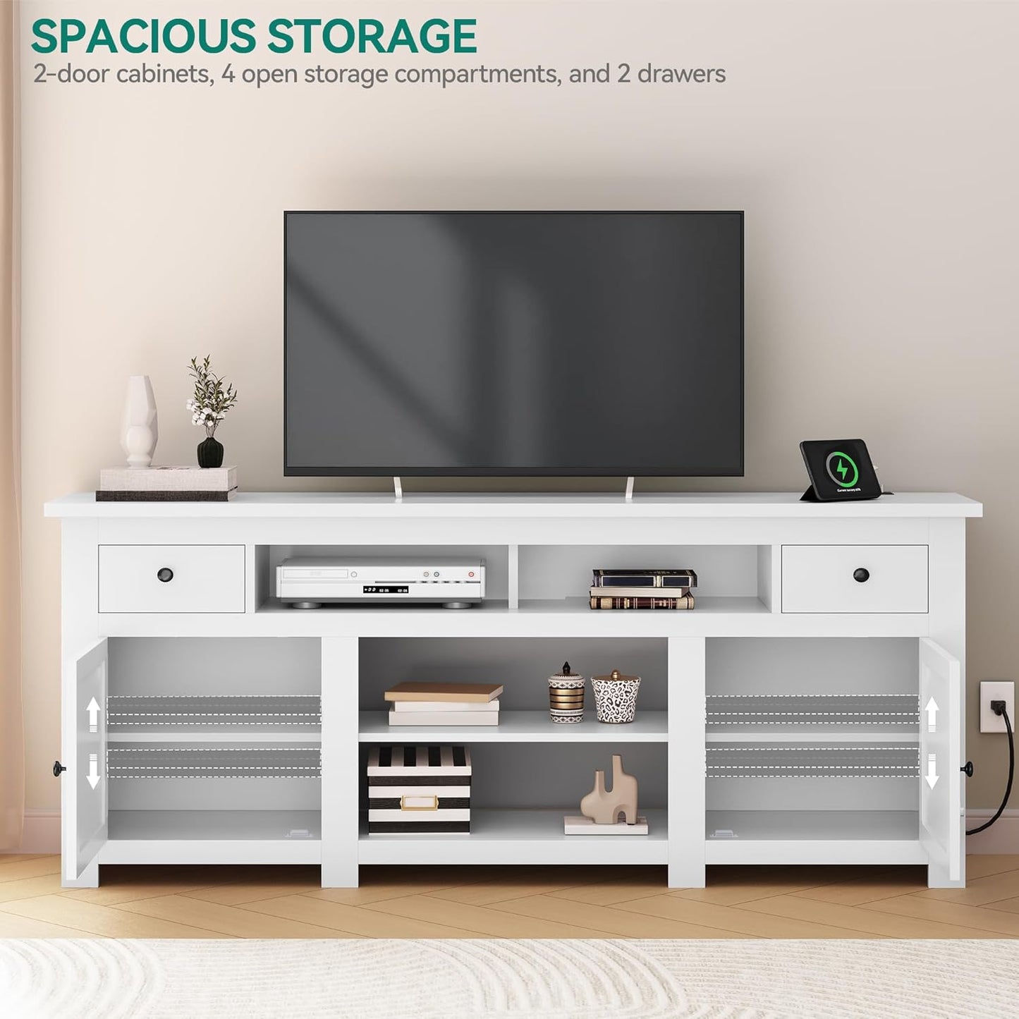 YITAHOME TV Stand for 75/80 Inch TV, Entertainment Center, TV Cabinet with Drawers and Power Outlet, White TV Console for Living Room Furniture (70 Inch Lenght 30 Inch High)