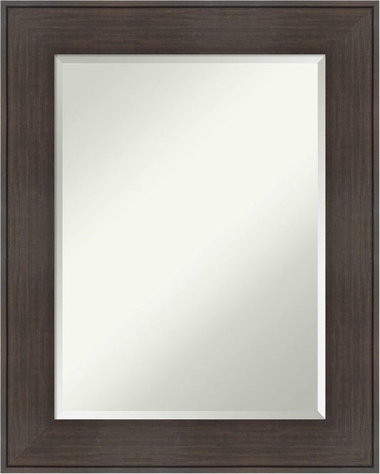 Amanti Art Brown Wall Mirror 30x24 William Rustic Woodgrain Rectangle Bathroom Mirror for Wall Decor Living Room, Medium Classic Frame, Hangs Horizonally and Vertically, Bathroom Decor, Beveled Edge