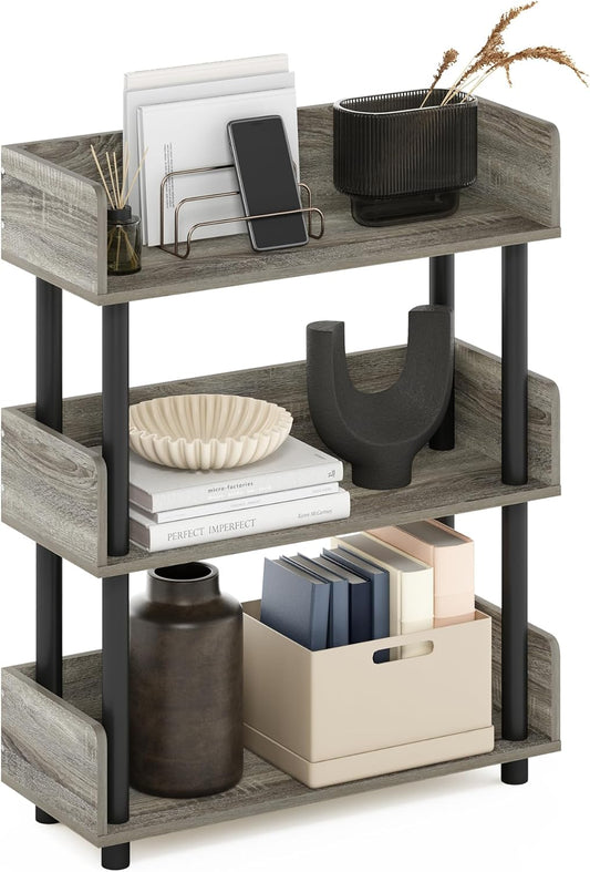 Furinno Turn-N-Tube 3-Tier Multipurposes Display Rack, Open Shelf Rack/Storage with Back & Side Panel, French Oak/Black
