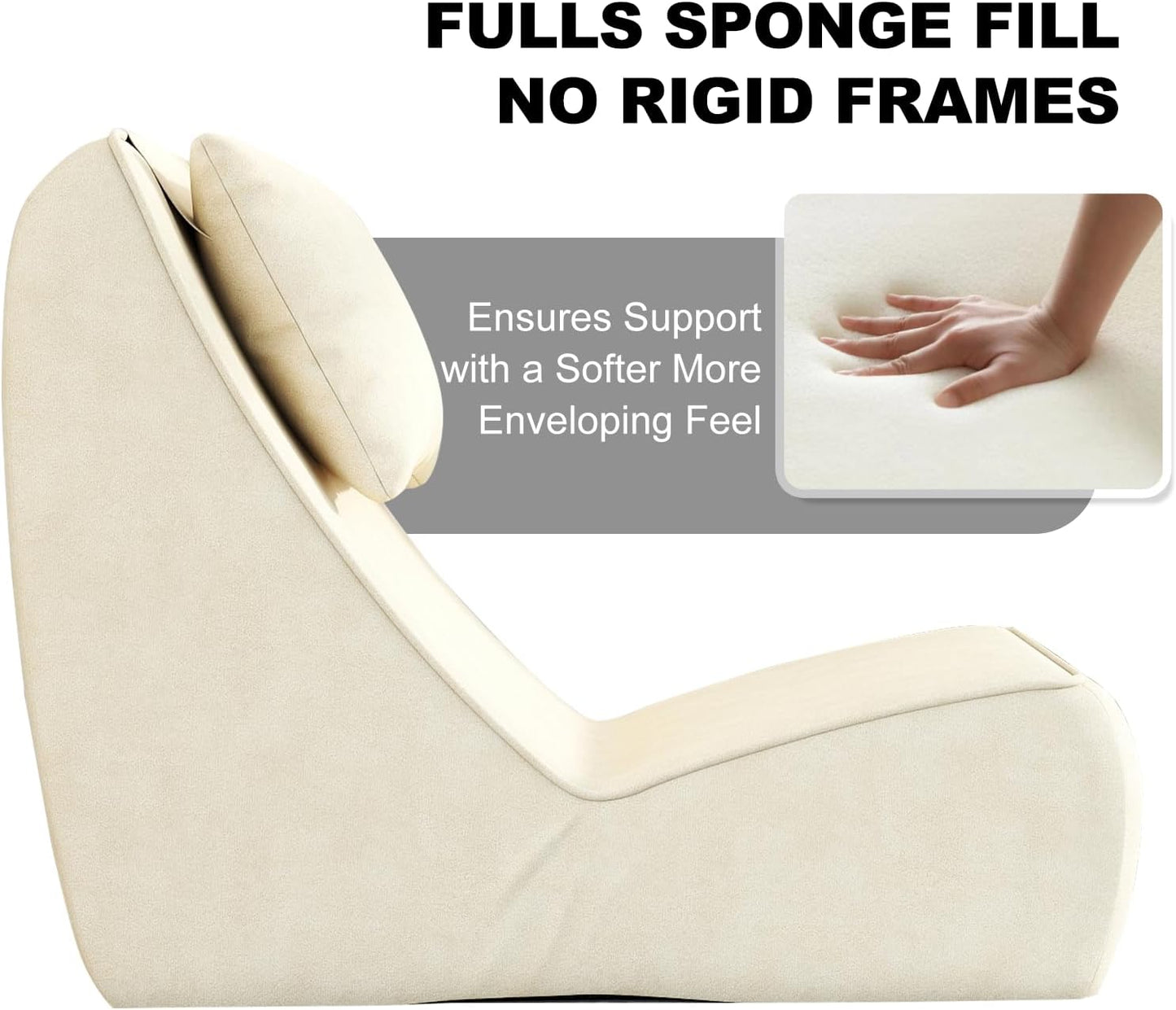 Giant Bean Bag Chair for Adults - Indoor Chaise Lounge with Neck Pillow & Ottoman, All-in-One Sponge Design, Comfy Floor Chair for Reading, Gaming, Napping, and Movies (Khaki)