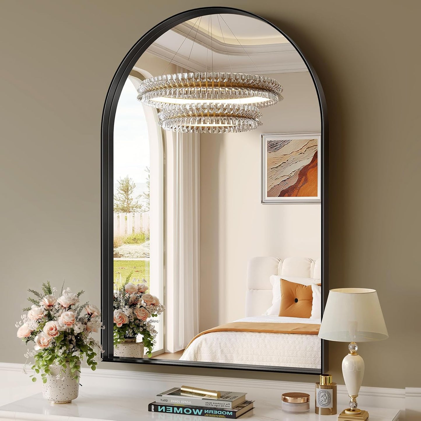 Brightify Arched Mirror, Arched Wall Mirror, 24 x 38 Inch Black Arch Mirror, Metal Frame Black Bathroom Mirror, Arched Top Bathroom Vanity Mirror for Living Room Bedroom Mantel Entryway Hallways