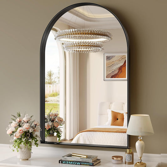 Brightify Arched Mirror, Arched Wall Mirror, 24 x 38 Inch Black Arch Mirror, Metal Frame Black Bathroom Mirror, Arched Top Bathroom Vanity Mirror for Living Room Bedroom Mantel Entryway Hallways