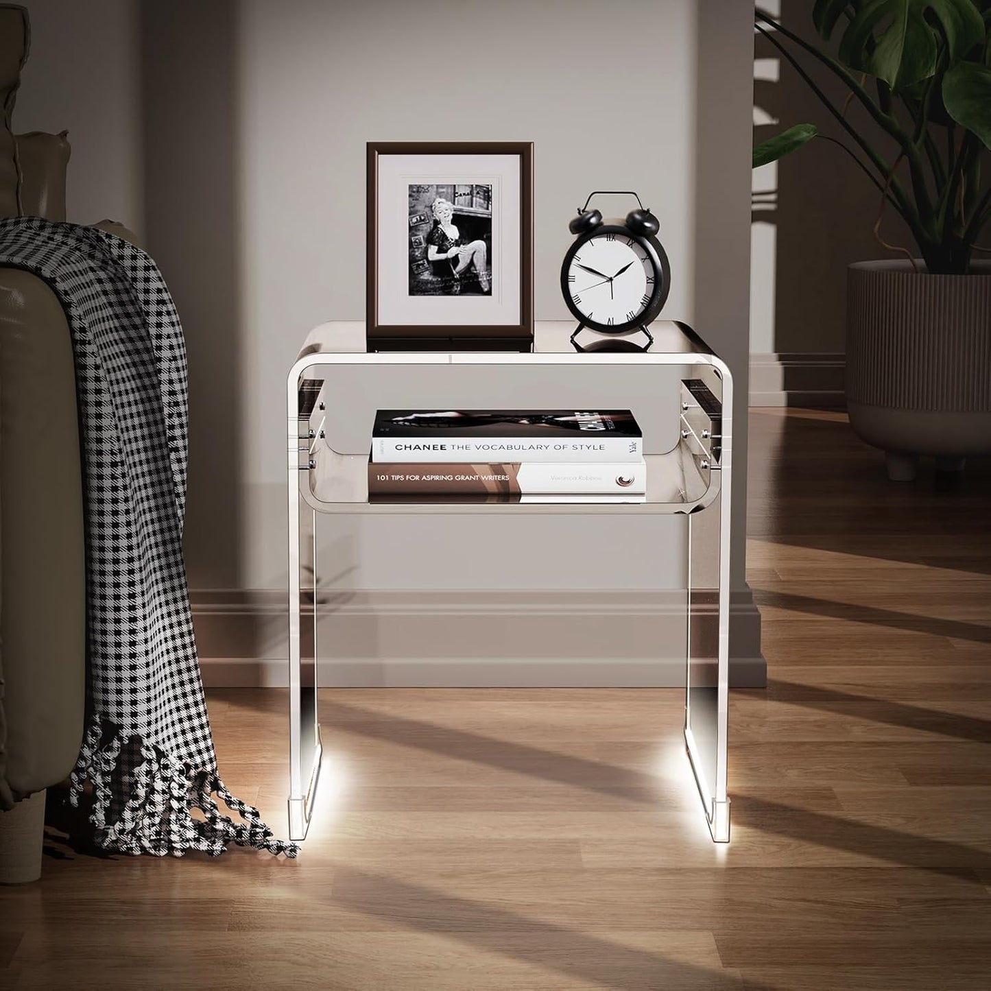 Clear Acrylic End Table 2-Tier Bedside Nightstand for Living Room Bedroom (1, Transparent LED)