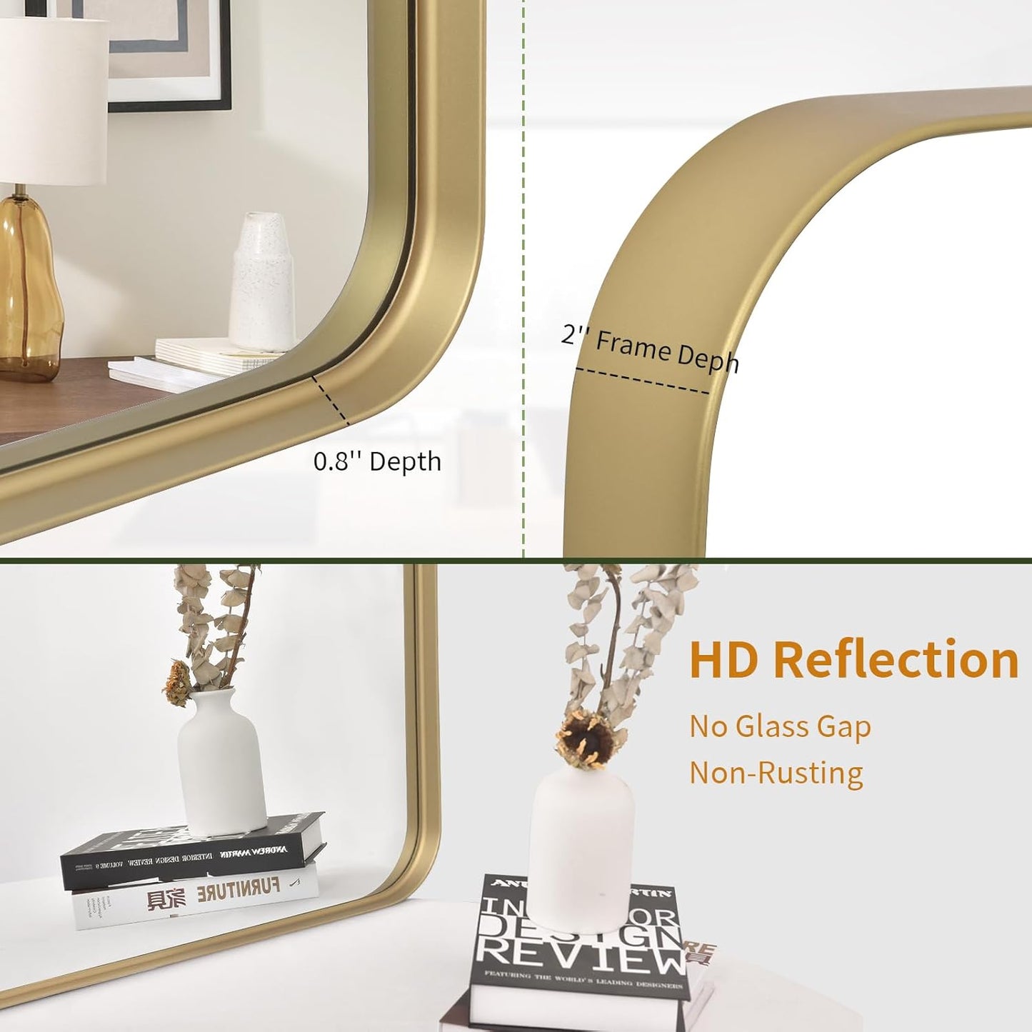 Bathroom Mirror 30x40 inch, Gold Gorgeous Deep Frame Wall Mirror, Modern Round Corner Bathroom Vanity Mirror for Bedroom, Living Room, Hanging or Leaning Horizontal or Vertical, Gold