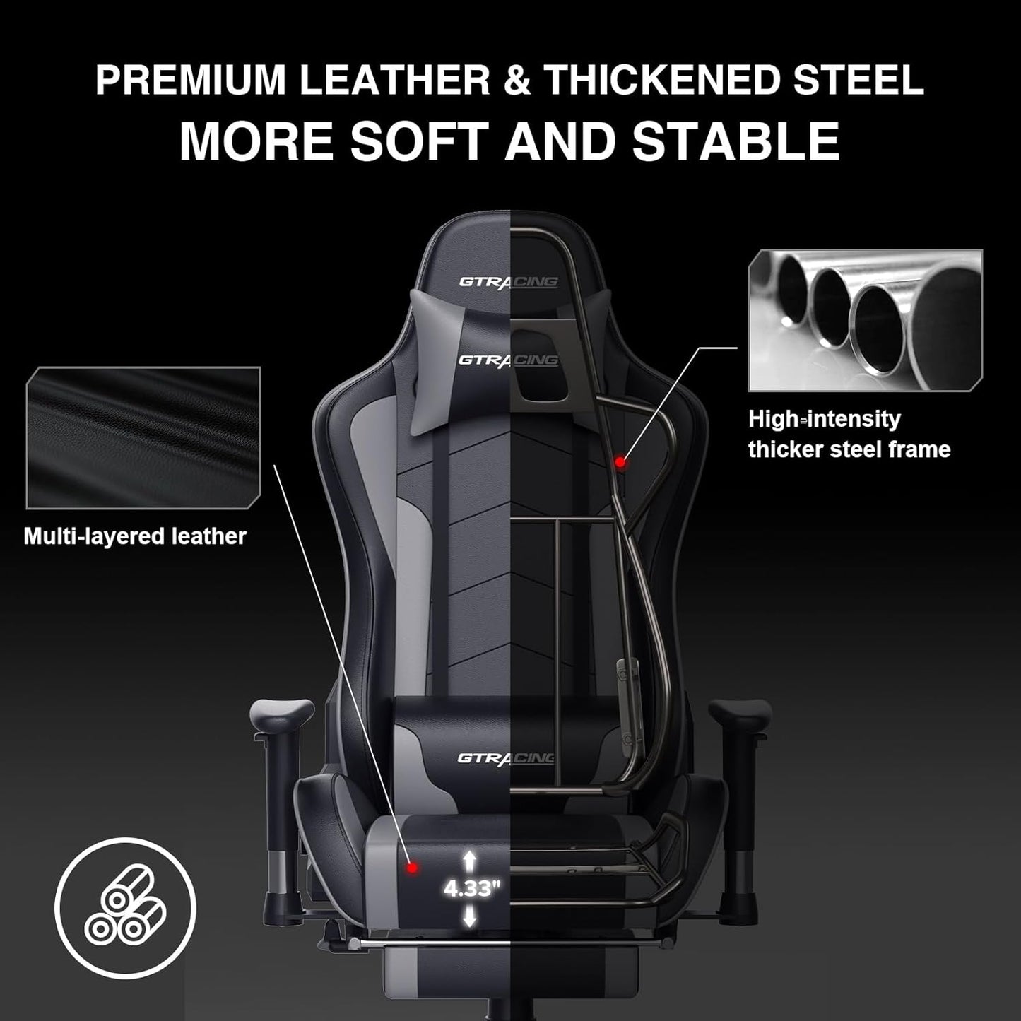 GTRACING Gaming Chair with Footrest Speakers Video Game Chair Bluetooth Music Heavy Duty Ergonomic Computer Office Desk Chair
