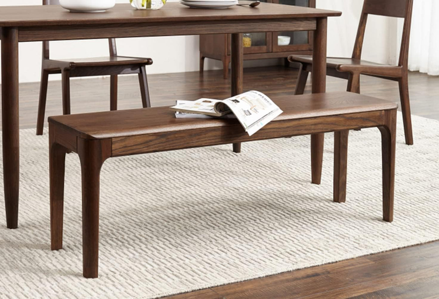 6 FT Dining Bench, Wood Solid Oak Wooden Bench Indoor Dining Room Home Bedroom Bed End Restaurant Modern Hallway Furniture (Walnut Color, 72”W x 13.8" D x 17.7" H)