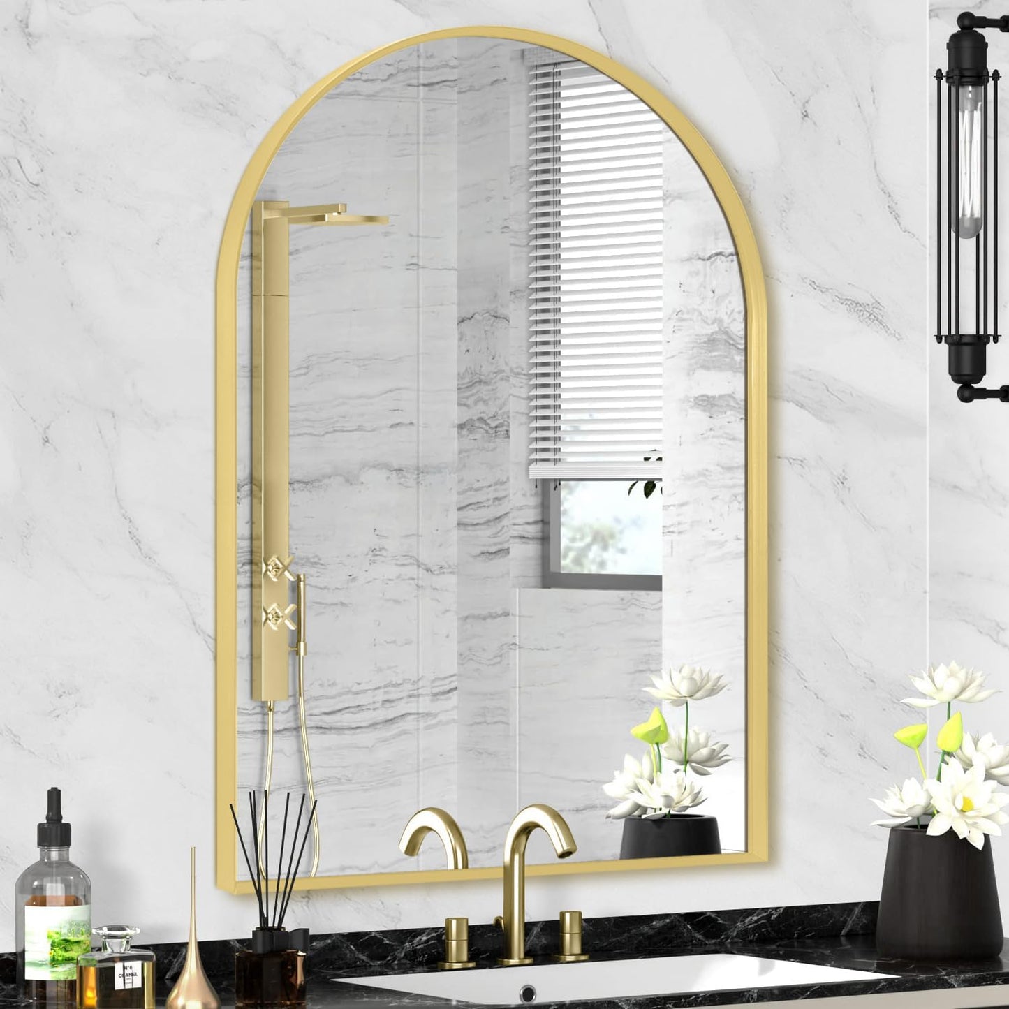 30" x 48" Gold Arched Mirror, Arch Wall Mirror, Metal Frame Black Bathroom Mirror, Arched Top Bathroom Vanity Mirror for Living Room, Bedroom, Entryway, Tempered Glass, Shatter Proof