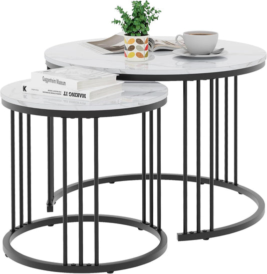 Garden 4 you Coffee Table Faux Marble Nesting Table for Small Place 2 Sets Modern Furniture Living Room Sets End Side Table Night Stand for Bed Room Dining Room (Black & White)