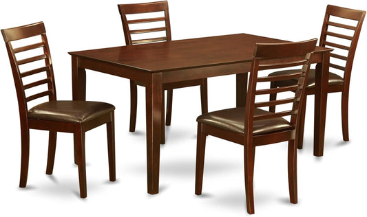 East West Furniture CAML5-MAH-LC 5 Piece Dining Set Includes a Rectangle Dinner Table and 4 Faux Leather Kitchen Dining Chairs, 36x60 Inch, Mahogany