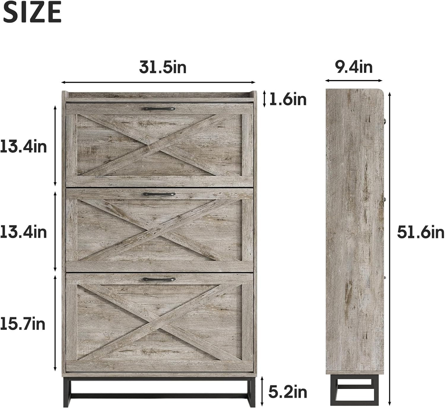Maupvit Shoe Storage Cabinet with 3 Flip Drawers, Freestanding Organizer with Metal Legs for Entryway, Narrow Shoe Rack Cabinet, Light Rustic Oak