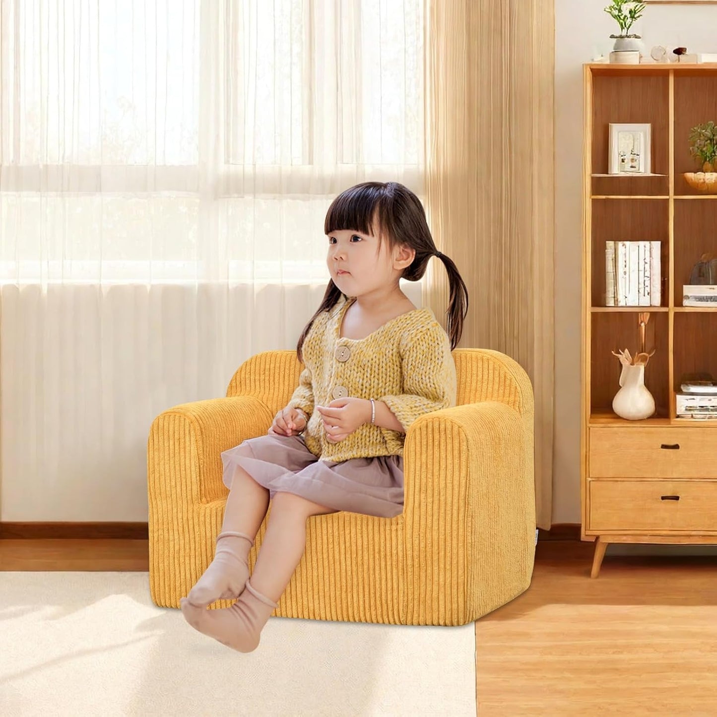 Getifun Kids Sofa, 2-in-1 Comfy Toddler Couch,Soft Sherpa Fold Out Toddler Chair for Boys and Girls (Yellow)