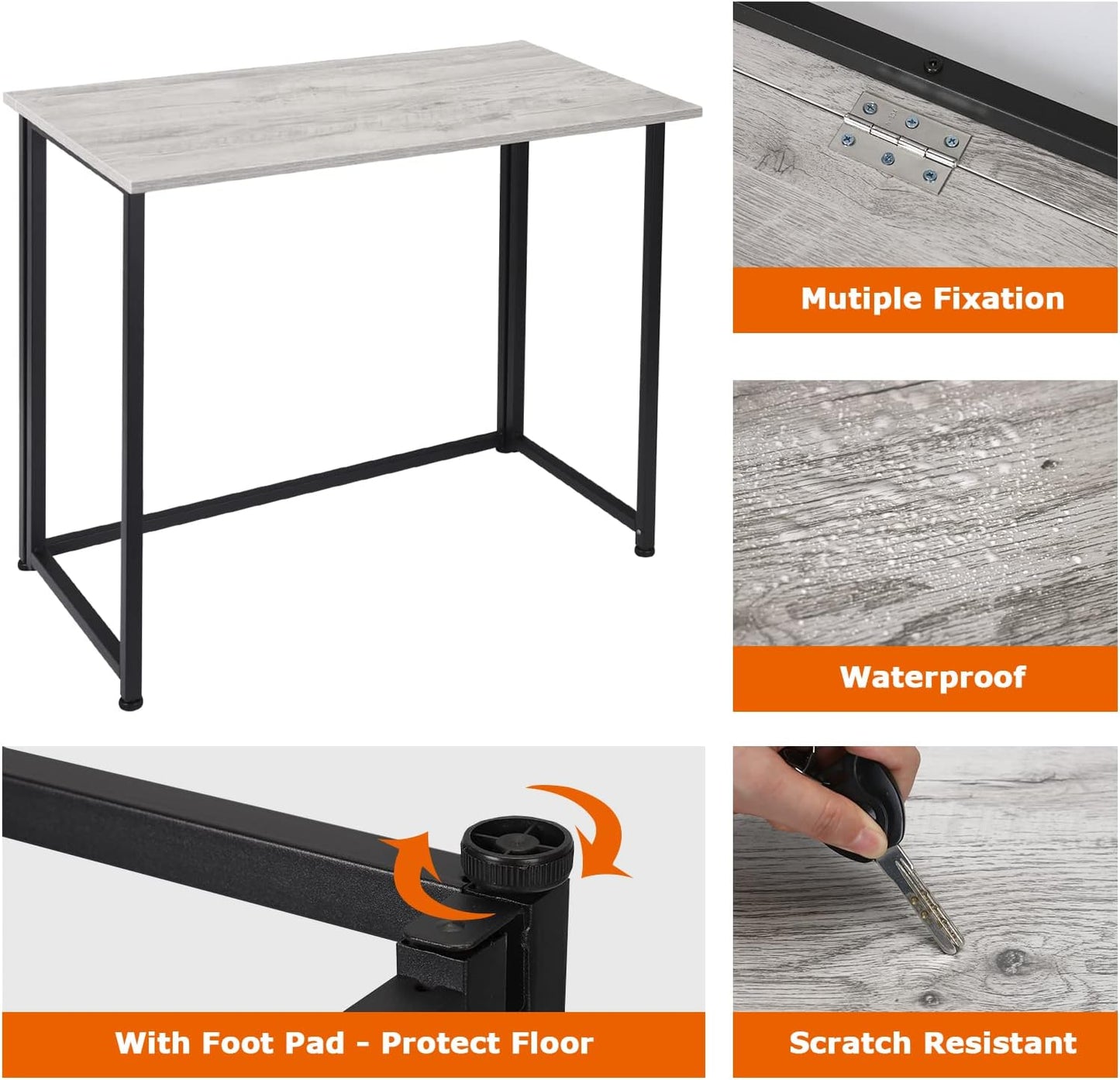 Leopard Outdoor Products Folding Computer Desk for Small Spaces, Space-Saving Home Office Desk, Foldable Laptop Table, Writing Desk, Compact Study Reading Table (Black/Greige)