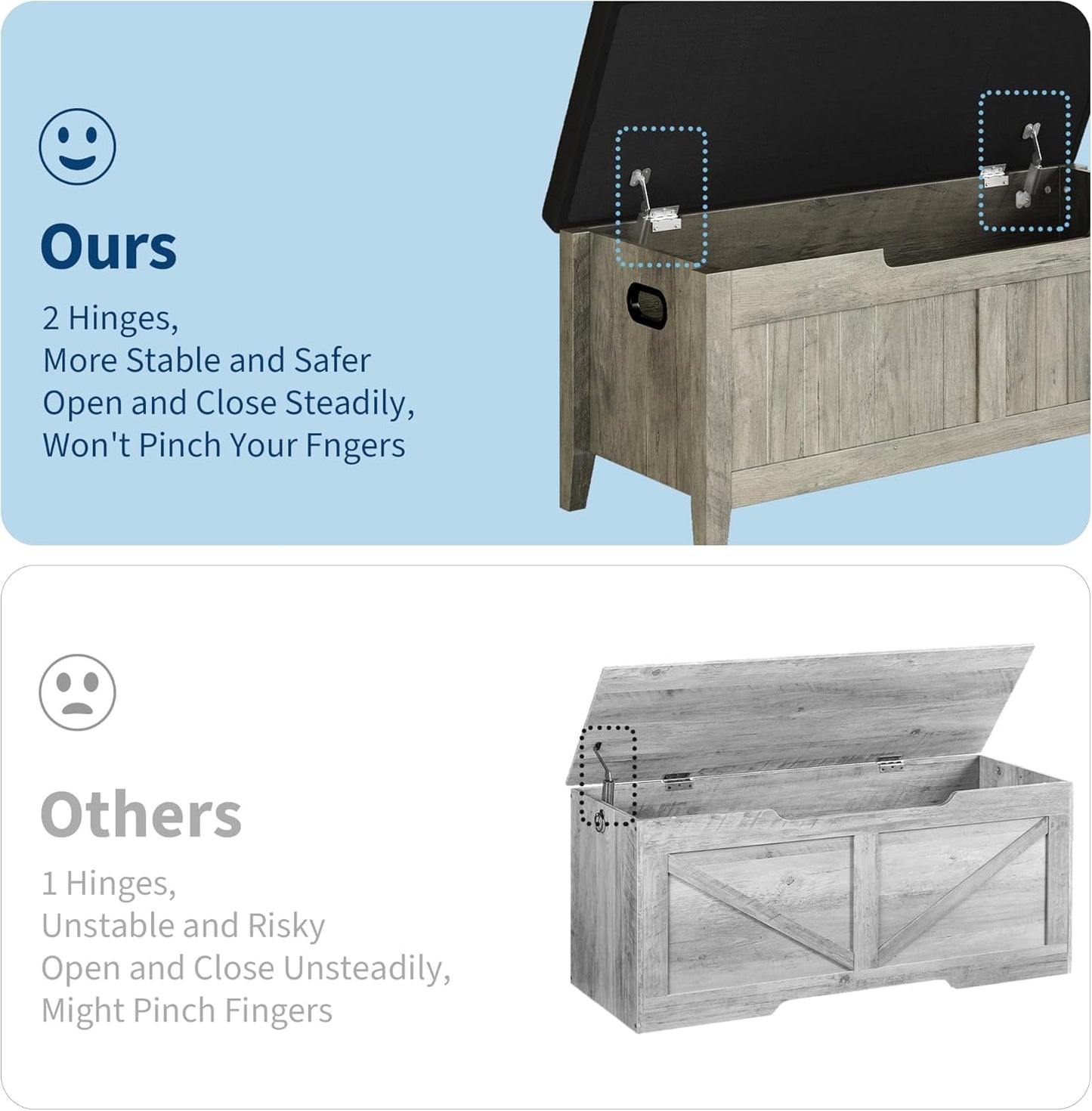 GAOMON Storage Bench with Padded Seat, 39.4” Wooden Chest Storage Box with 2 Safety Hinges, Entryway Benches with Flip-Top, Large Trunk for Living Room, Bedroom, Easy Assembly