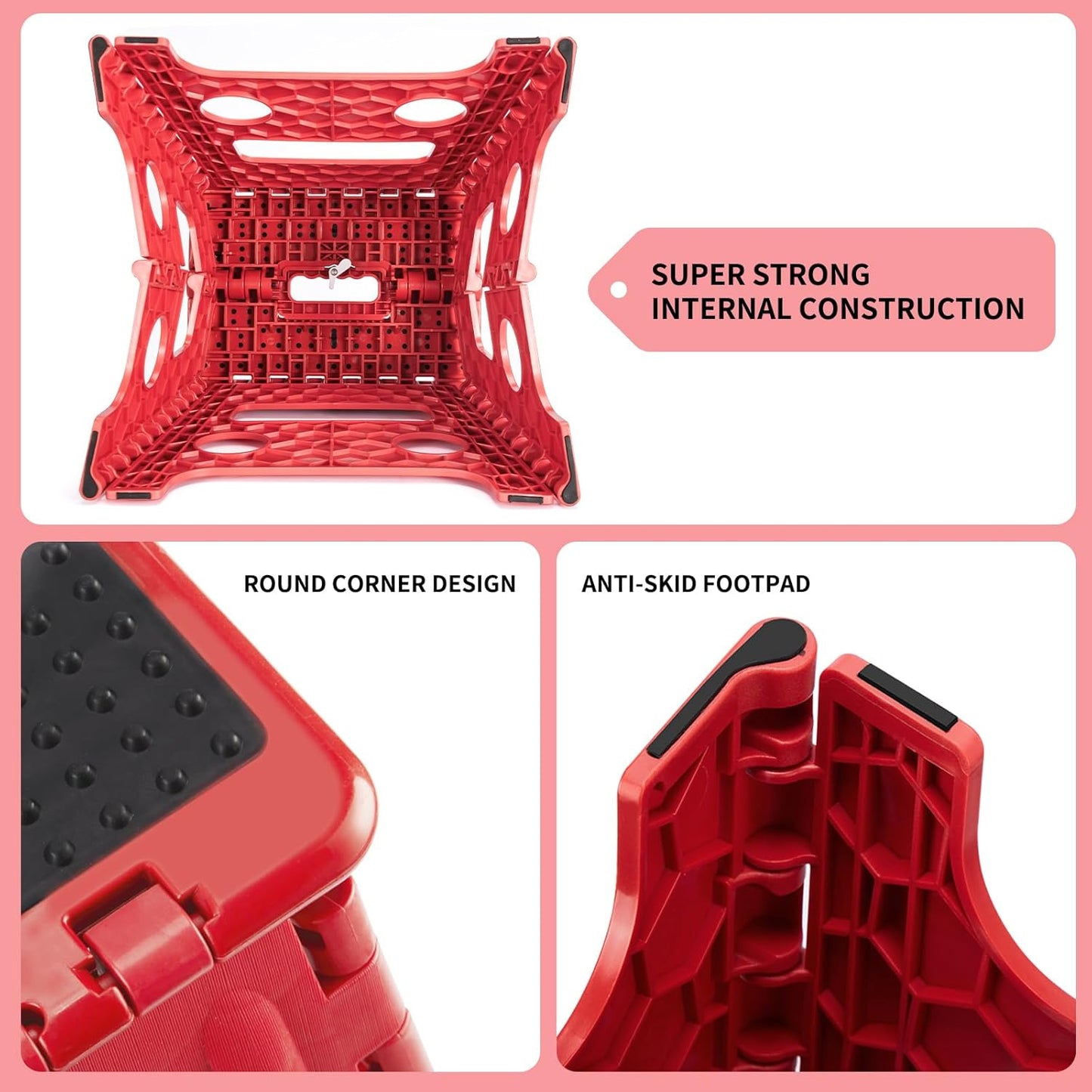 Delxo Folding Step Stool,Non-Slip Stool 13 inch Height Premium Heavy Duty Foldable Stool,Kitchen Garden Bathroom Steppingstool 1 Pack in Red,Dotted Texture